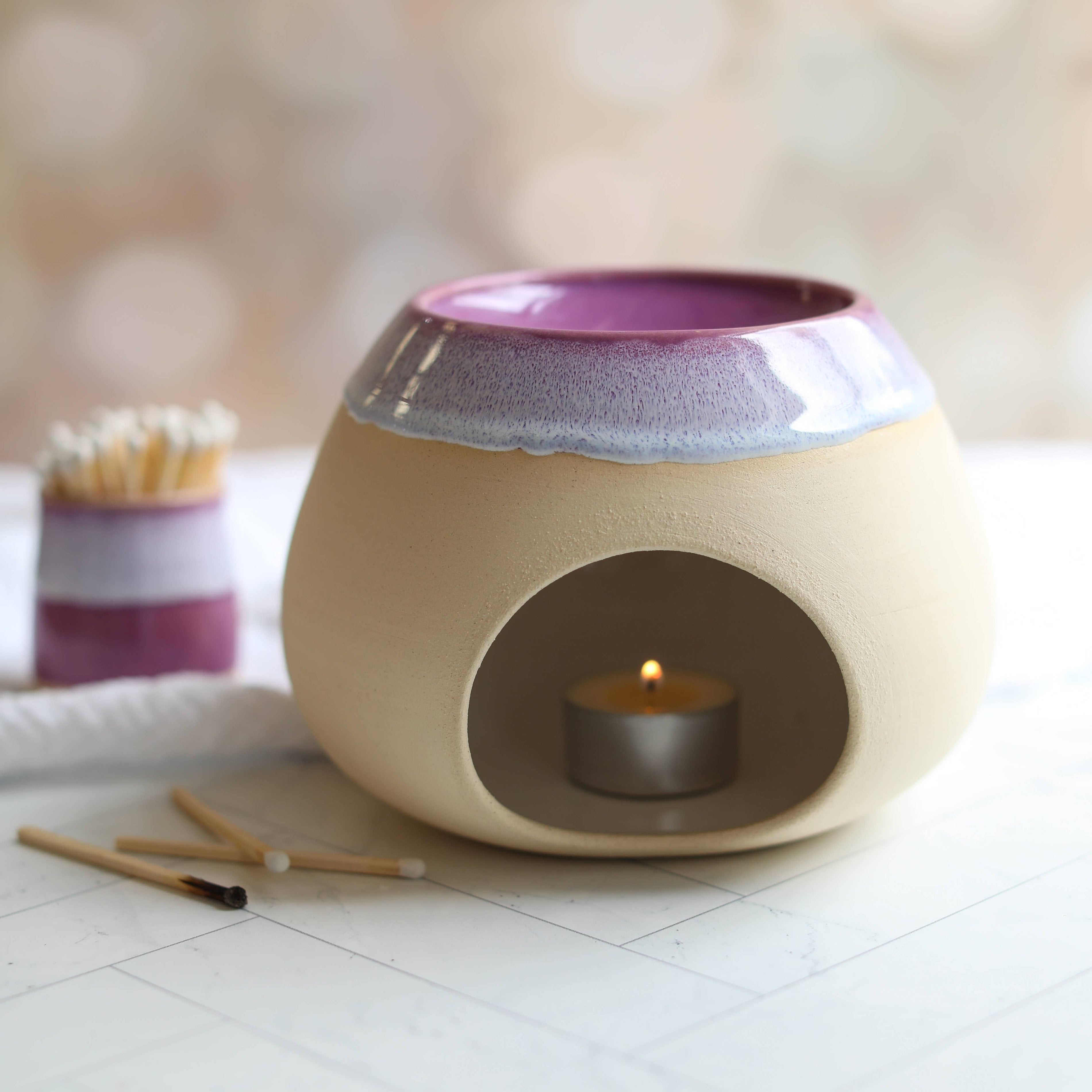 Heather Purple Ceramic Wax Melt Burner hand made