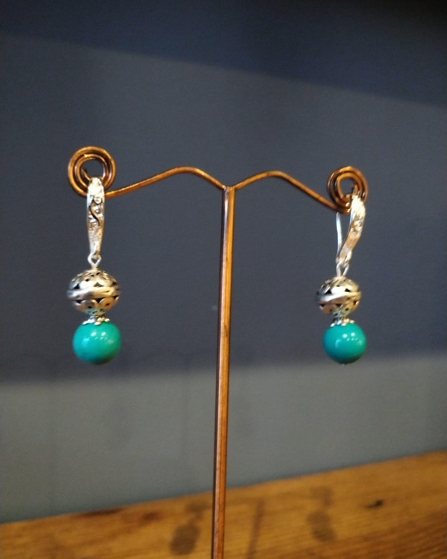 Turquoise Earrings With Silver Filigree Balls