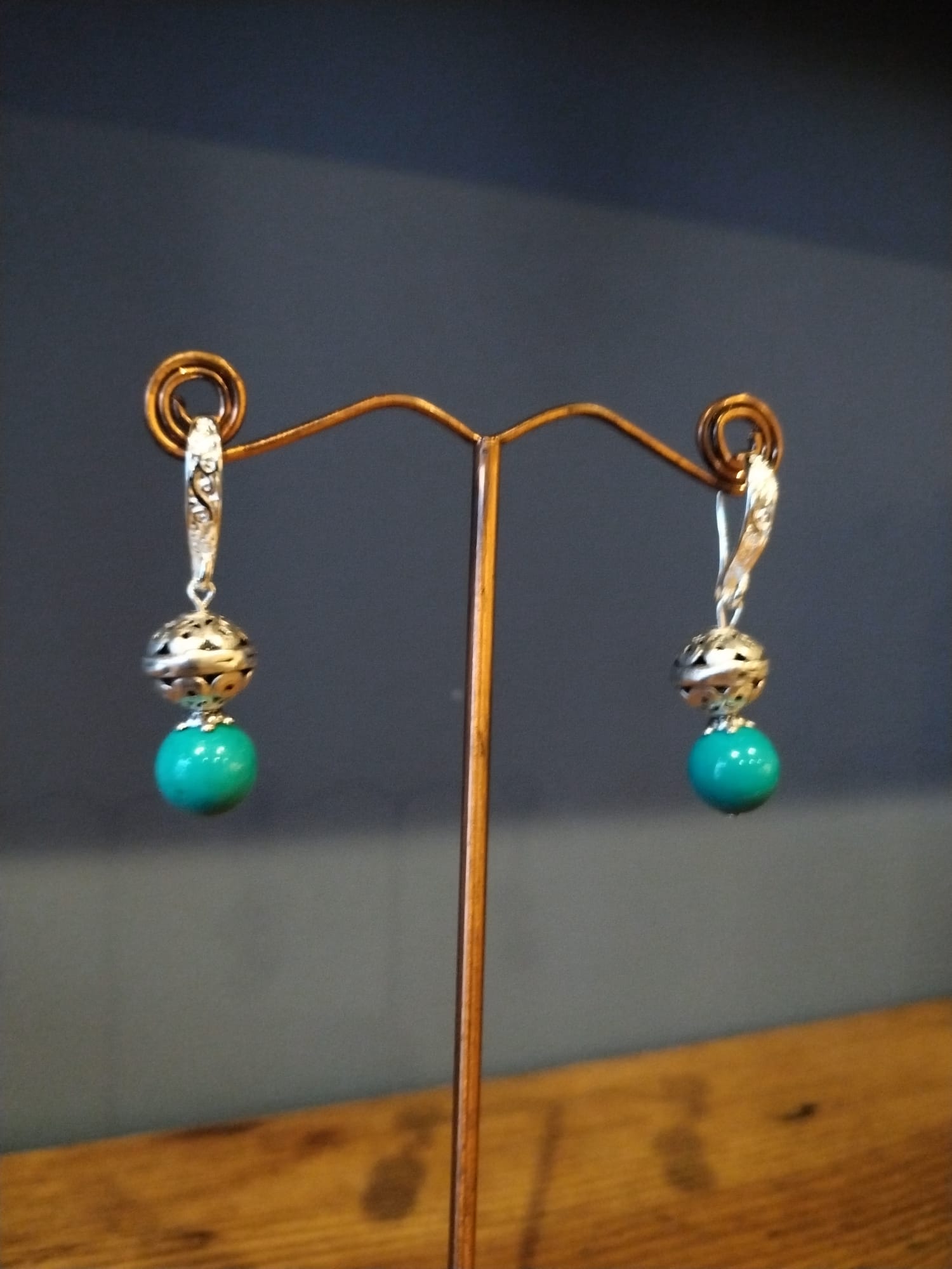 Turquoise Earrings With Silver Filigree Balls