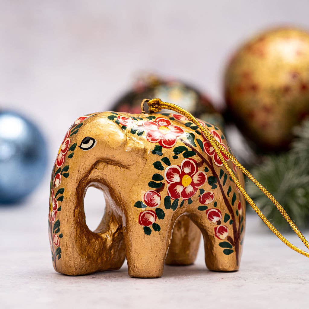 Gold and Red Floral Indian Elephant Christmas Decoration