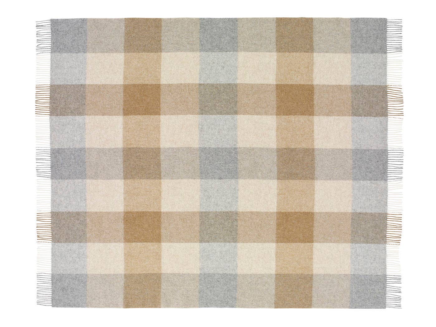 British Wool Block Check Throw in Natural - Bronte By Moon