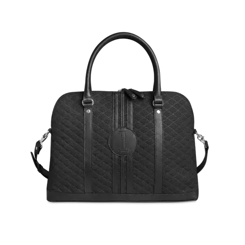 Simona Upcycled Automotive Textile Laptop Bag in Black
