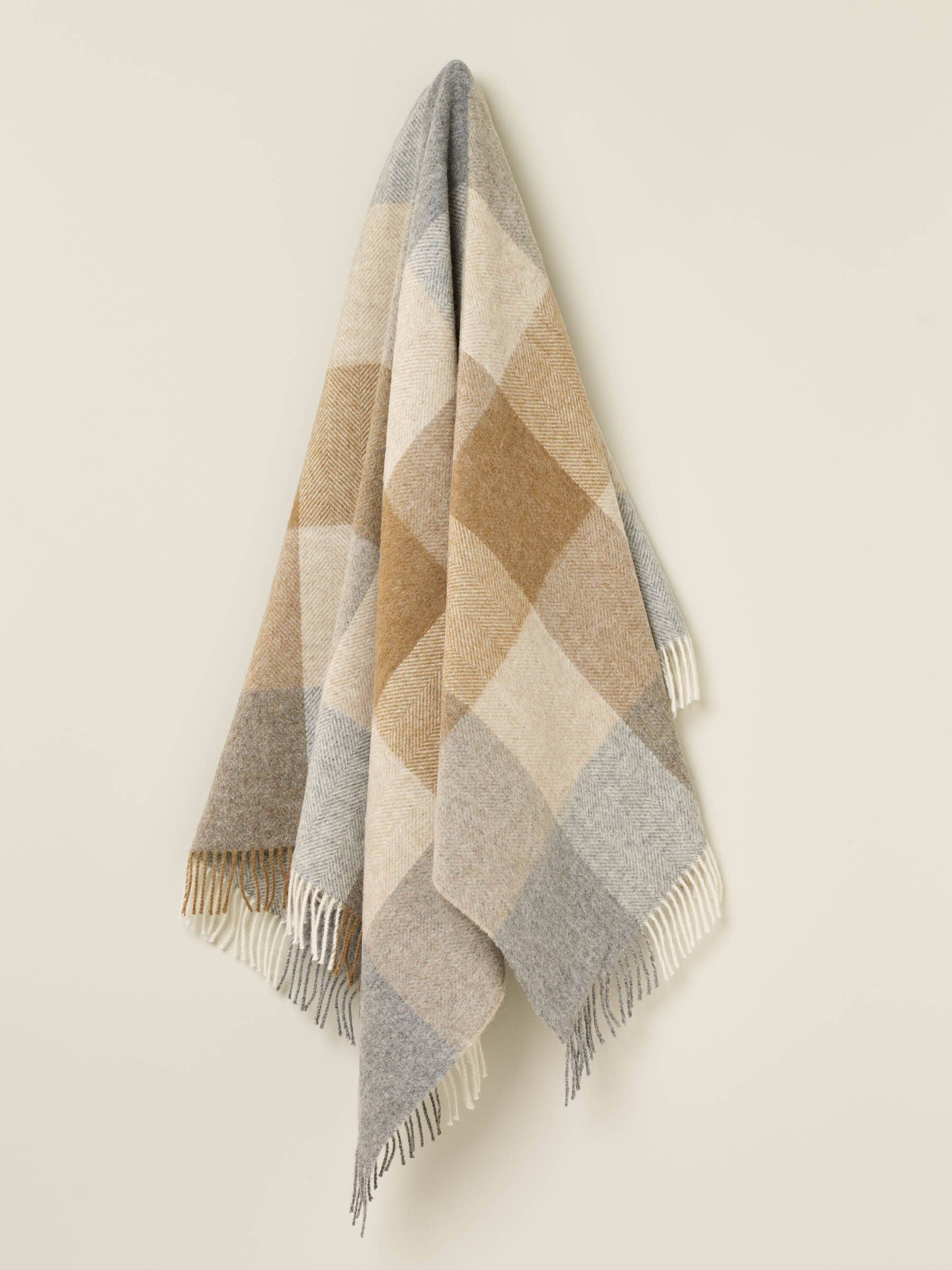 British Wool Block Check Throw: Silver/Pink