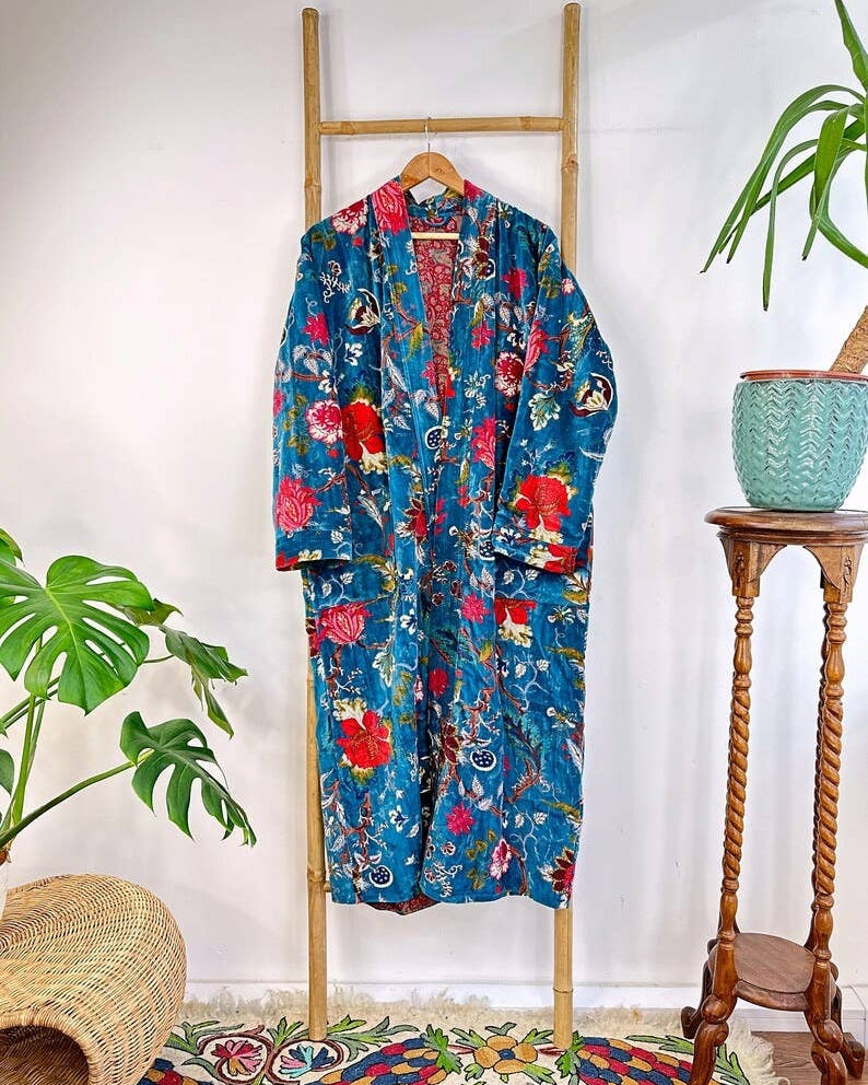 Luxury Velvet Robe - Rich Teal Passion Lover Exotic Garden Romance