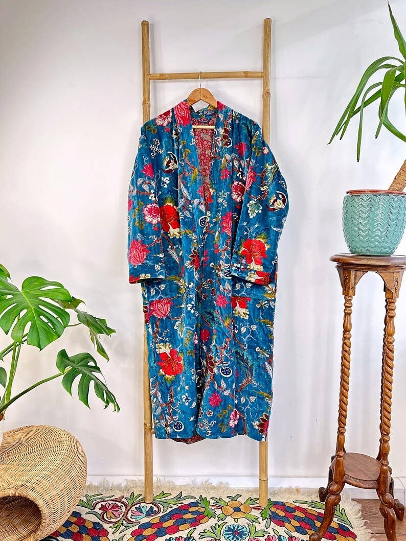 Luxury Velvet Robe - Rich Teal Passion Lover Exotic Garden Romance