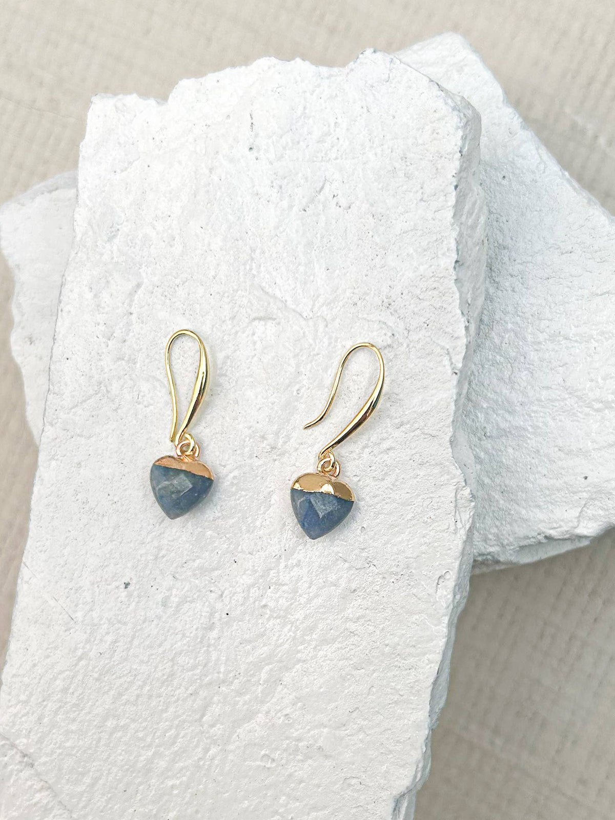 Blue Aventurine Small Heart Gold-Plated Earrings