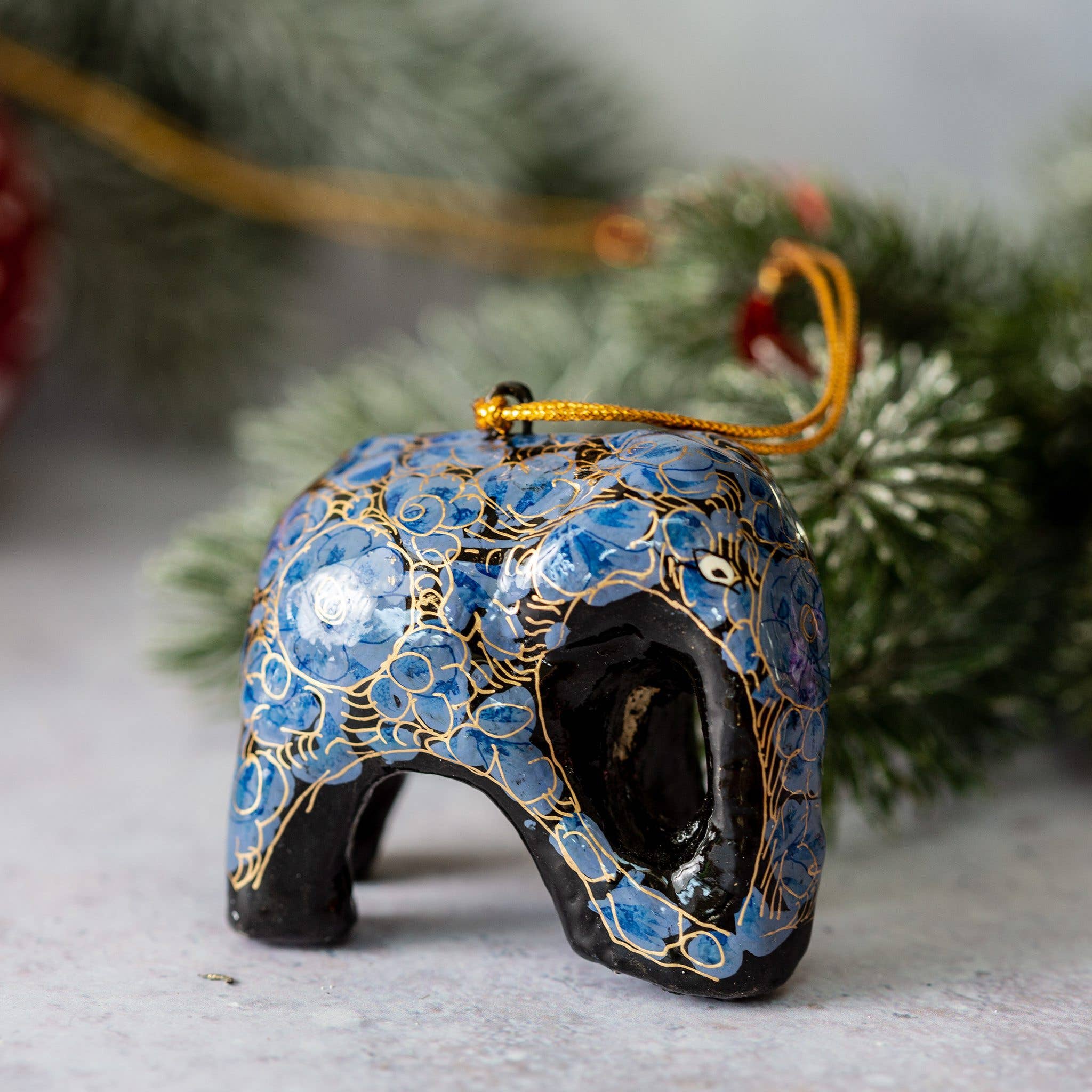 Blue, Black and Gold Indian Elephant Christmas Decoration