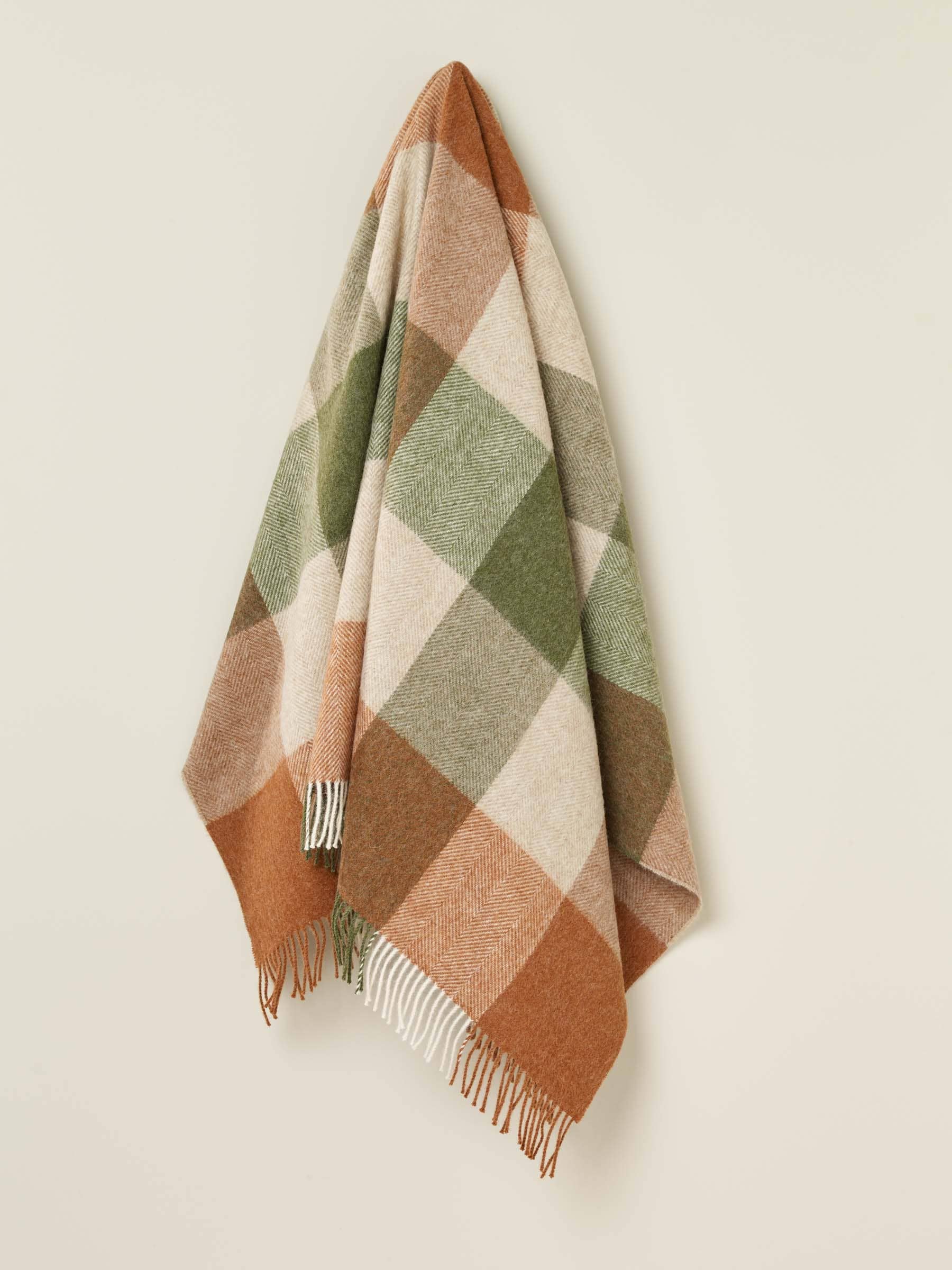 British Wool Block Check Throw: Silver/Pink