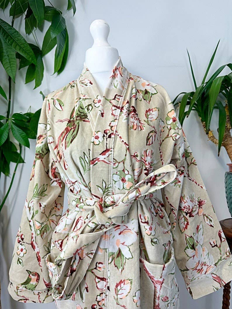 Luxury Velvet  Robe - Elegant Powder Beige Rust Olive