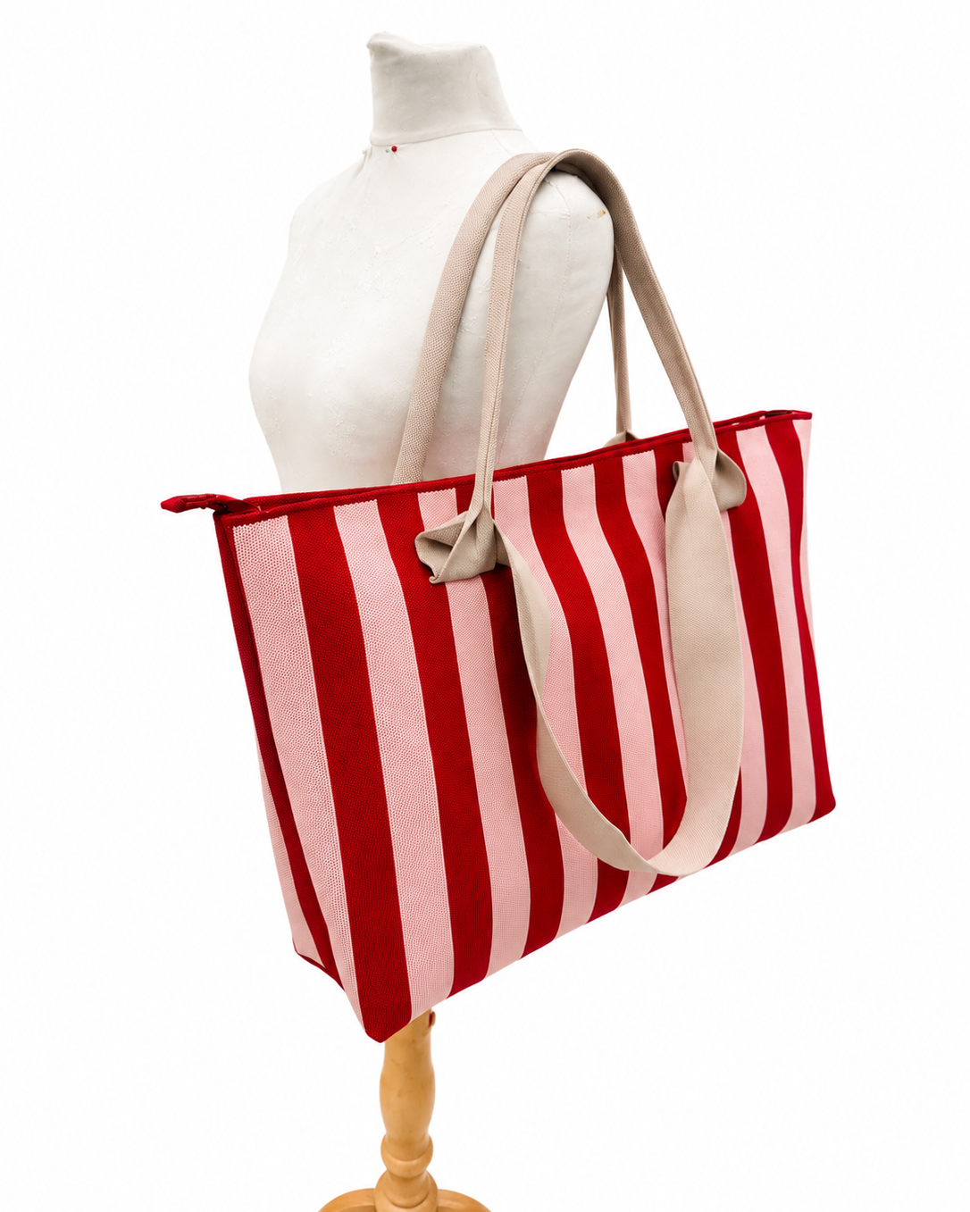 Oversized Machine Washable Tote Bag - Pink Stripe