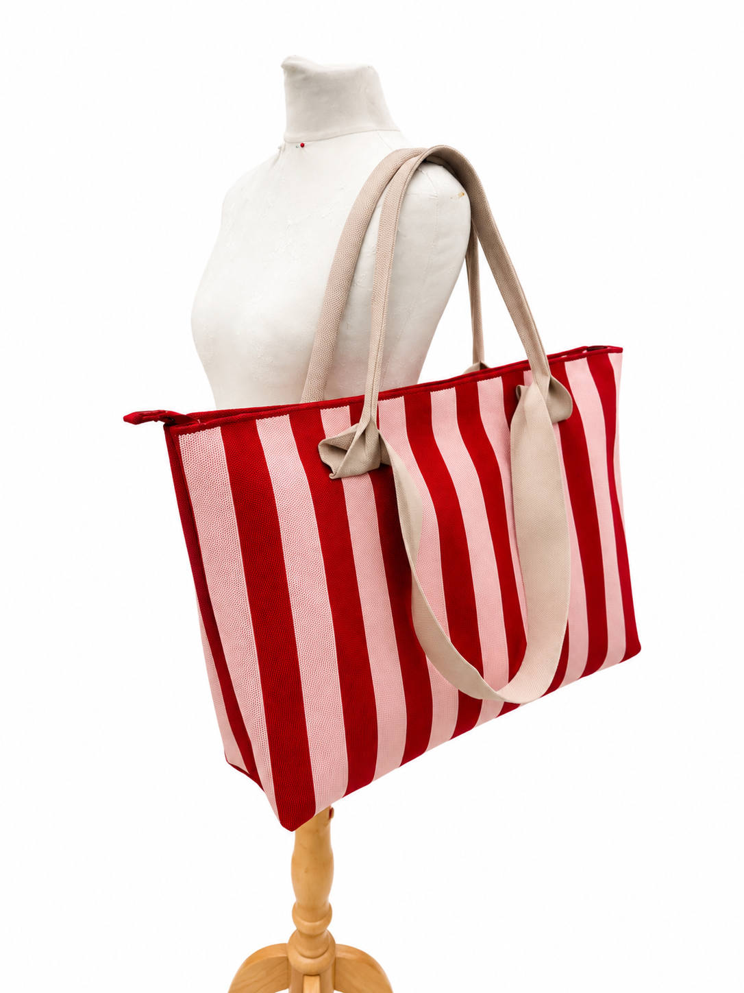 Oversized Machine Washable Tote Bag - Pink Stripe