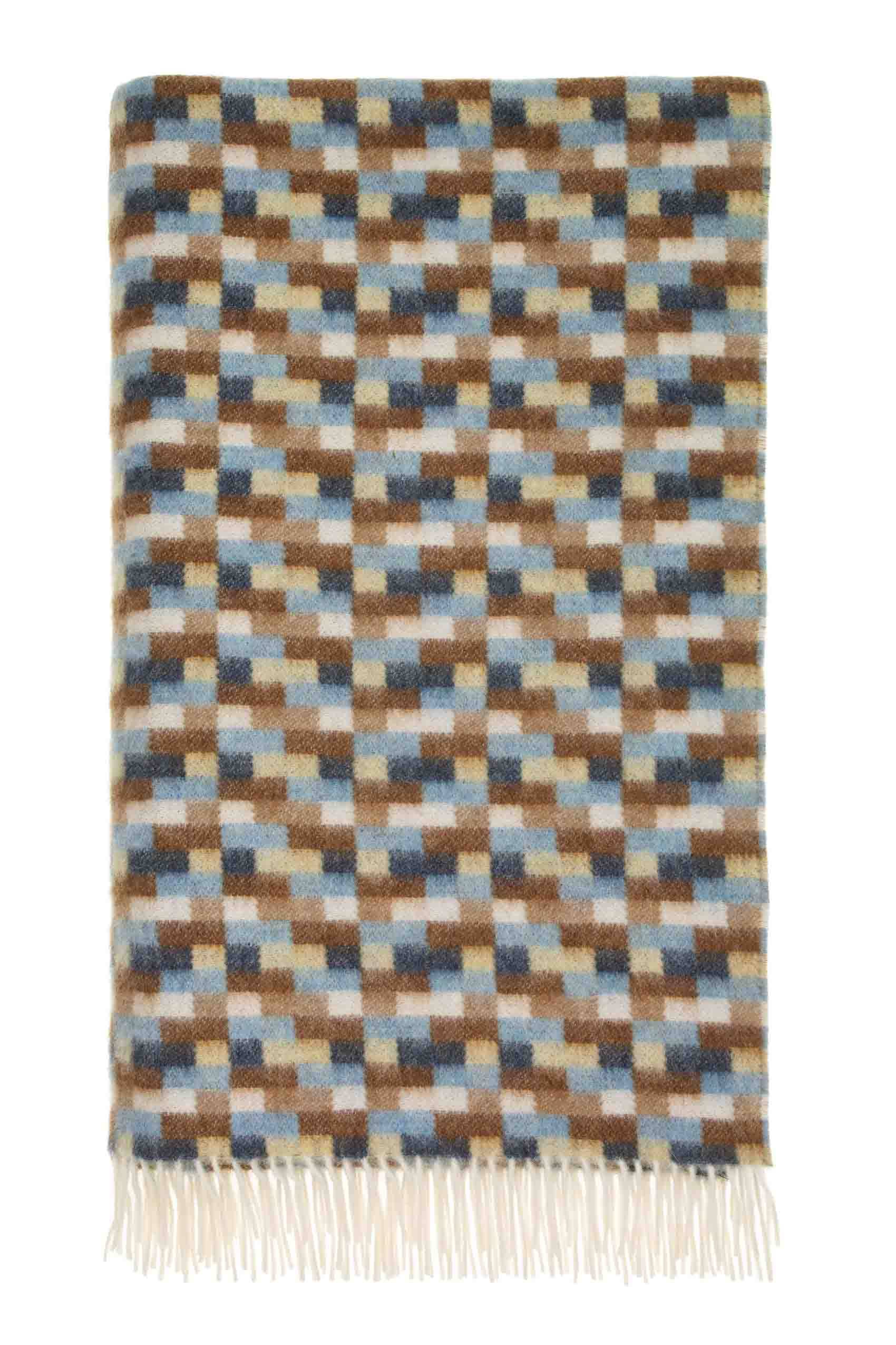 Blue and Camel Bricks Merino Wool Throw by Bronte by Moon