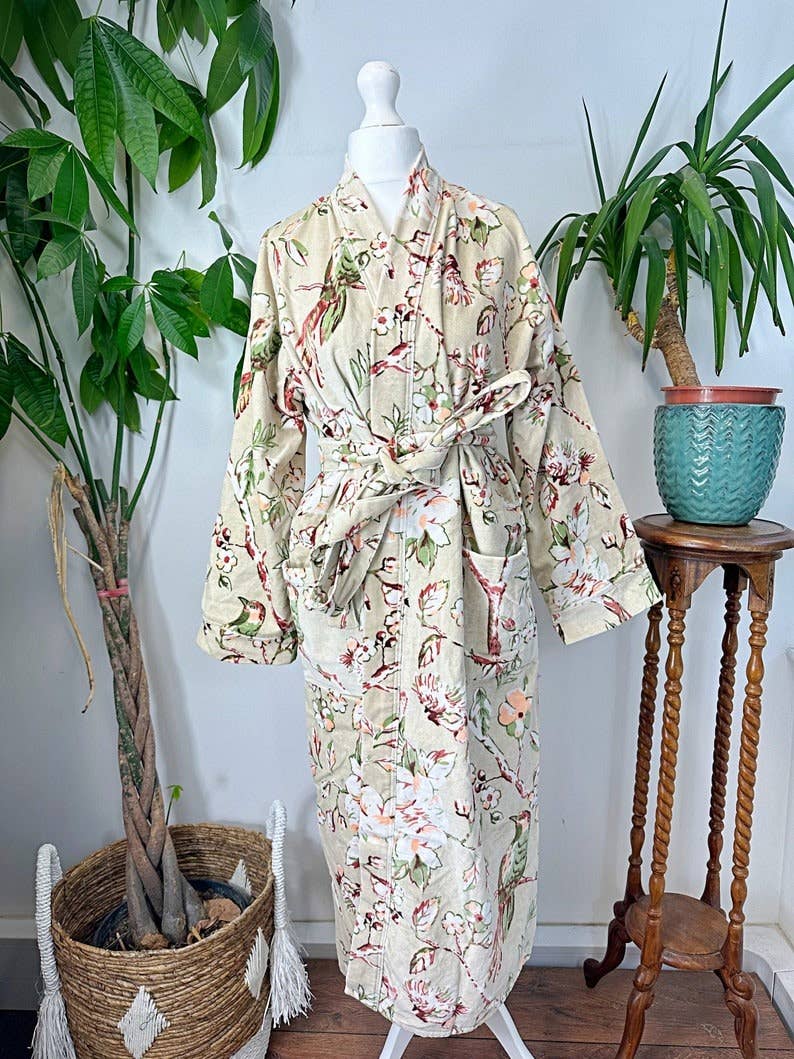 Luxury Velvet  Robe - Elegant Powder Beige Rust Olive