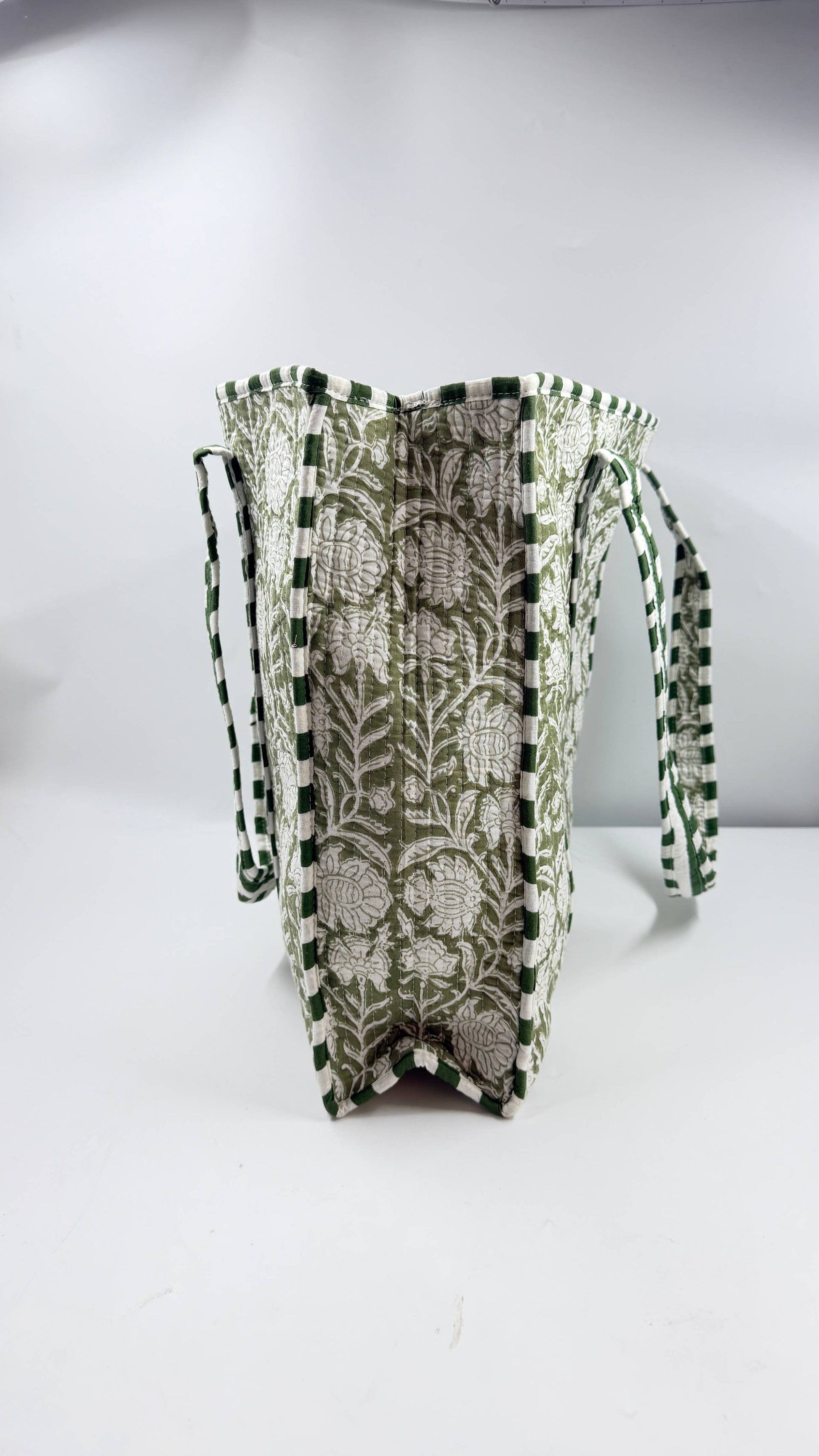 Green Floral Cotton Quilted Tote Bag Block Printed