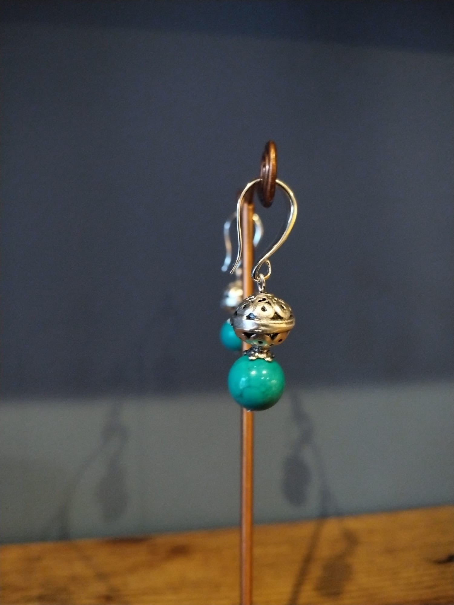Turquoise Earrings With Silver Filigree Balls