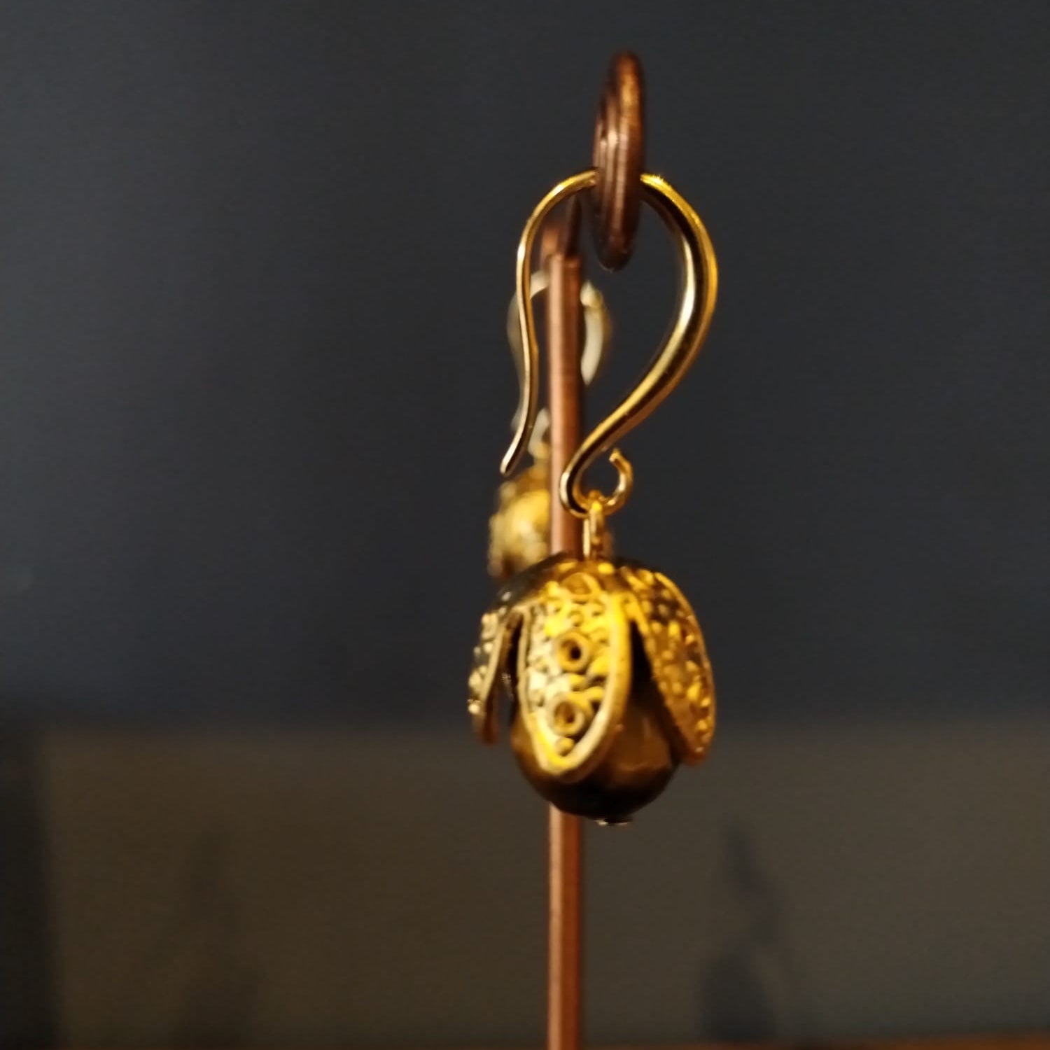 Tiger’s Eye & Gold Bud Drop Earrings