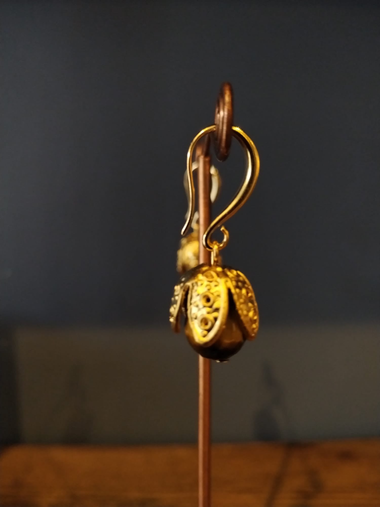 Tiger’s Eye & Gold Bud Drop Earrings