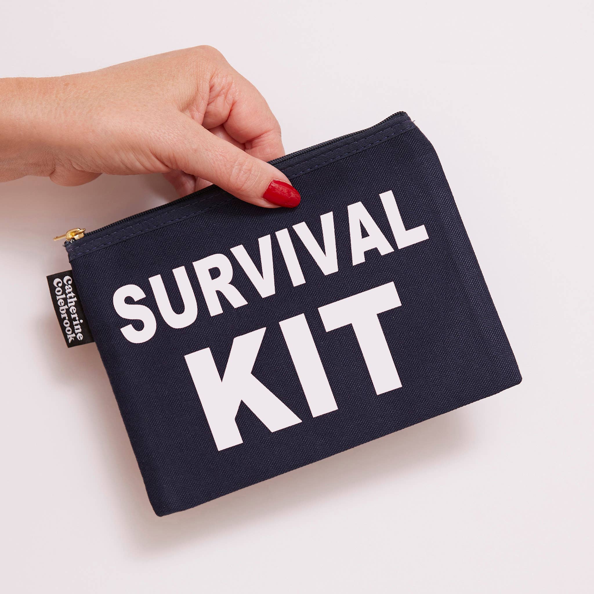 'Survival Kit' Pouch: Navy with red lettering