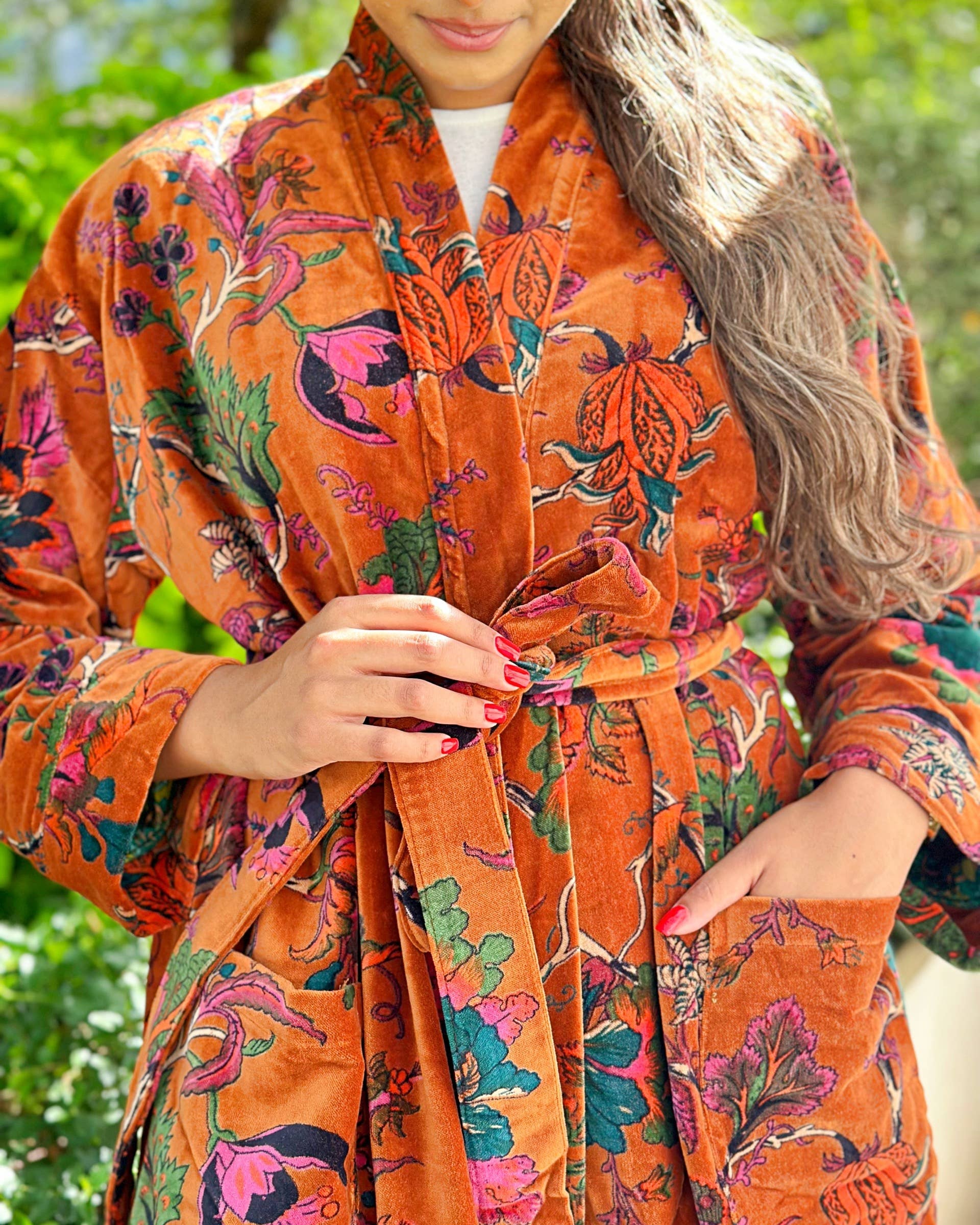 Luxury Velvet  Robe-n Fire Orange Passion