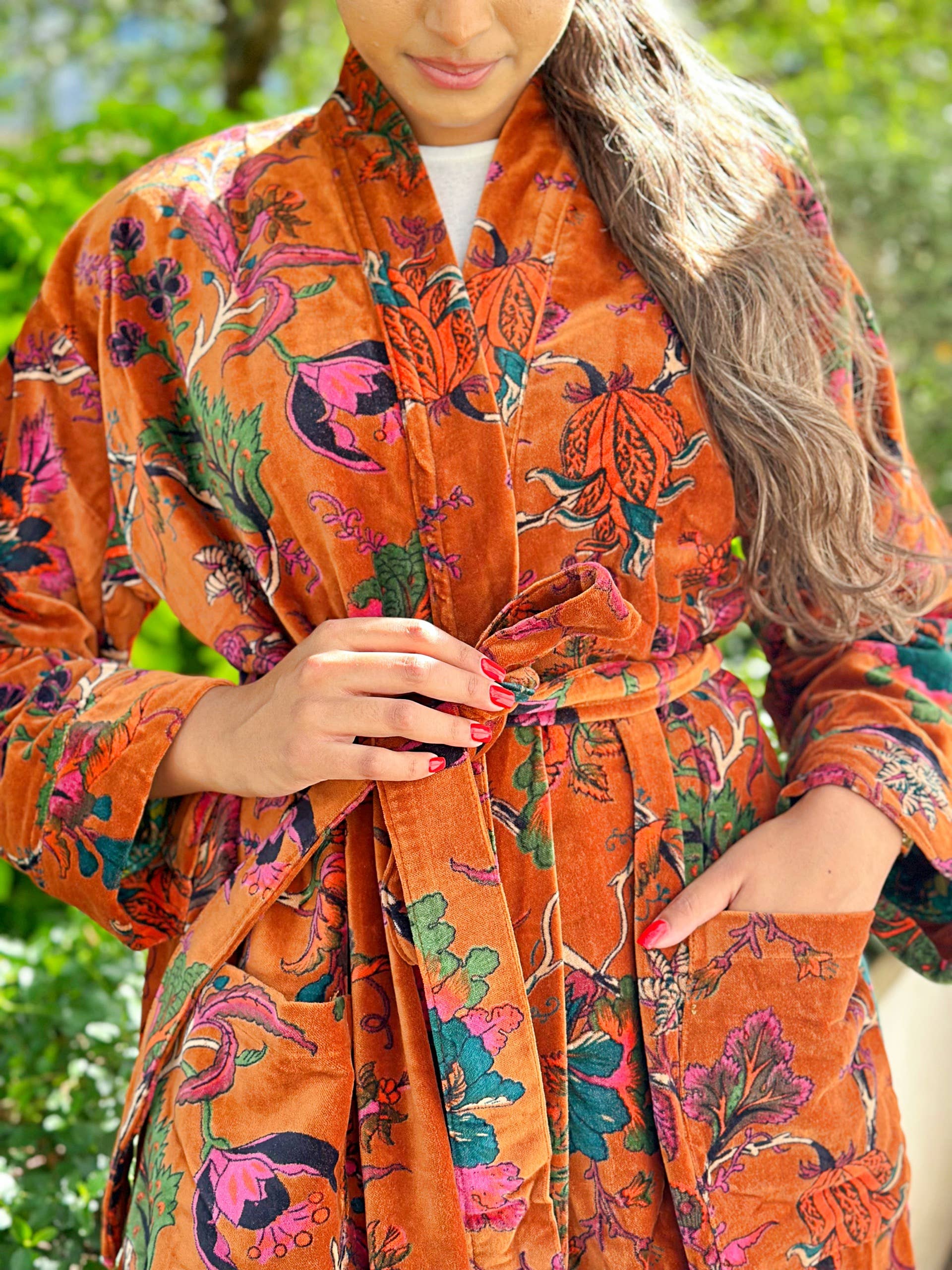 Luxury Velvet  Robe-n Fire Orange Passion