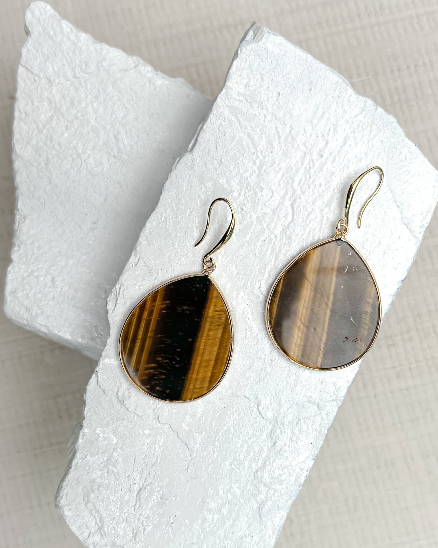 Tiger’s Eye Teardrop Gold-Plated Earrings