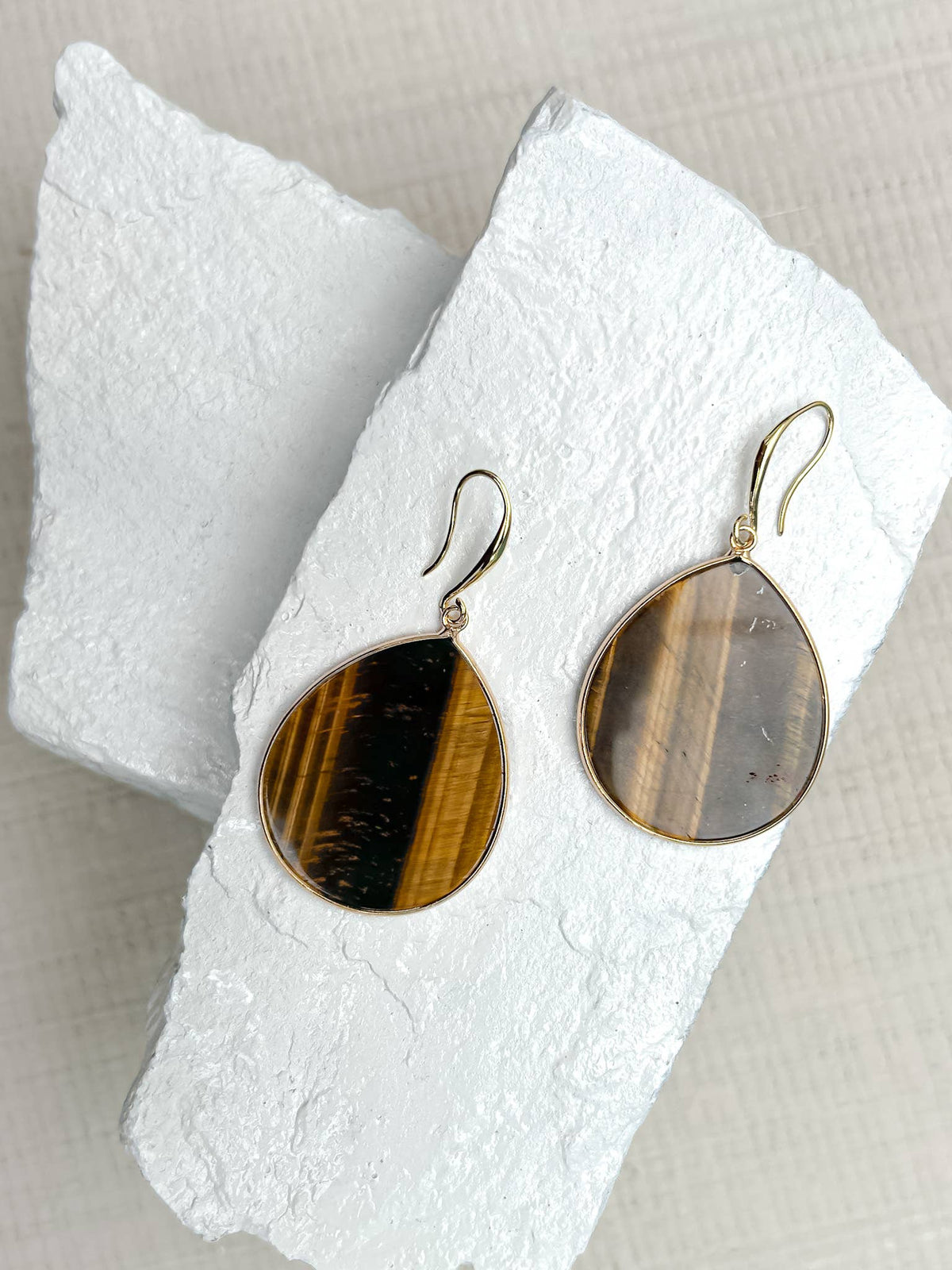 Tiger’s Eye Teardrop Gold-Plated Earrings