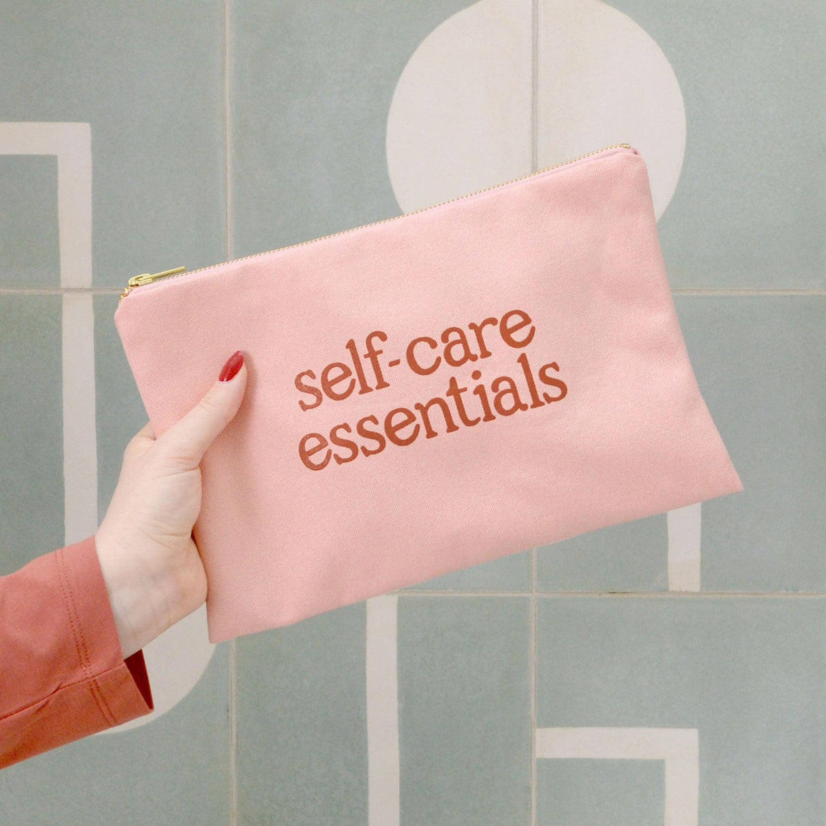 Self-Care Essentials Blush Pink Canvas Pouch