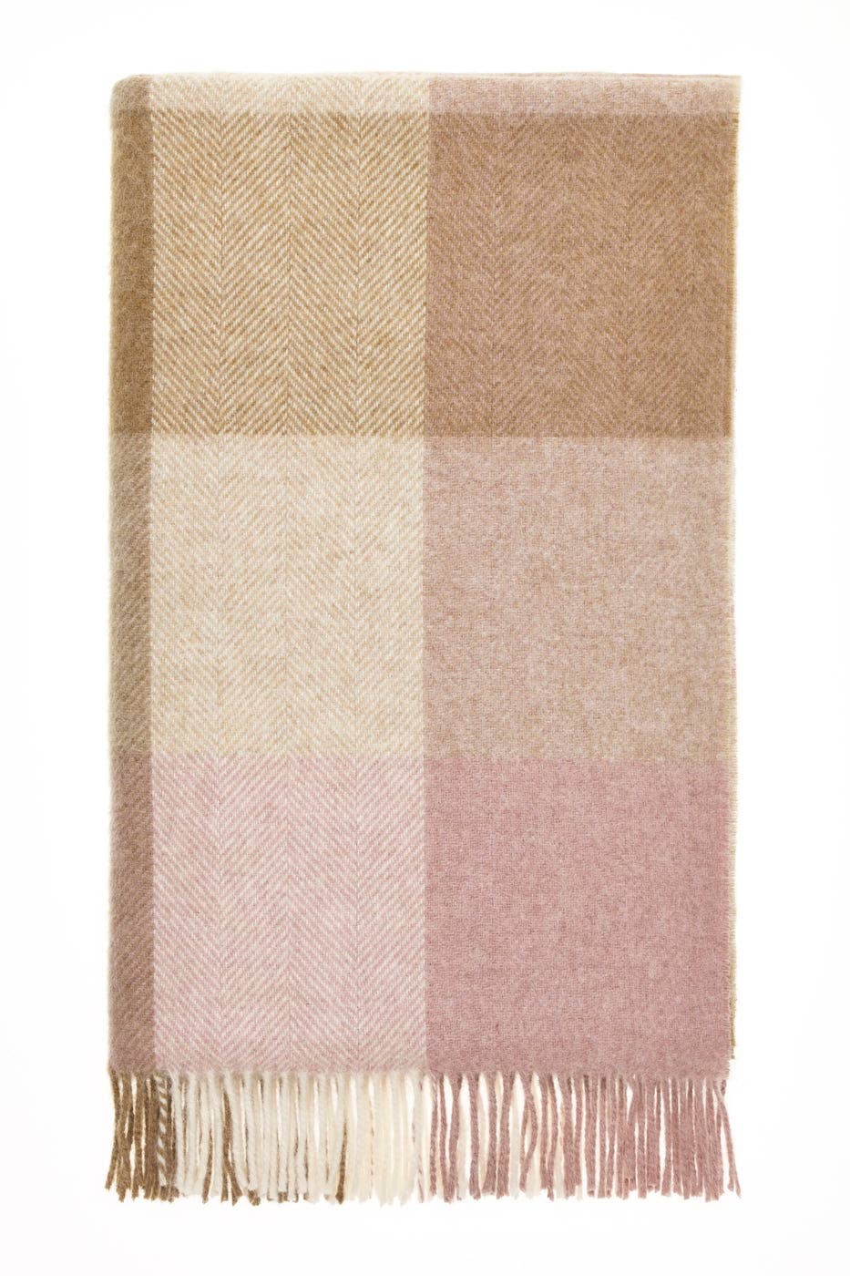 British Wool Block Check Throw in Natural - Bronte By Moon
