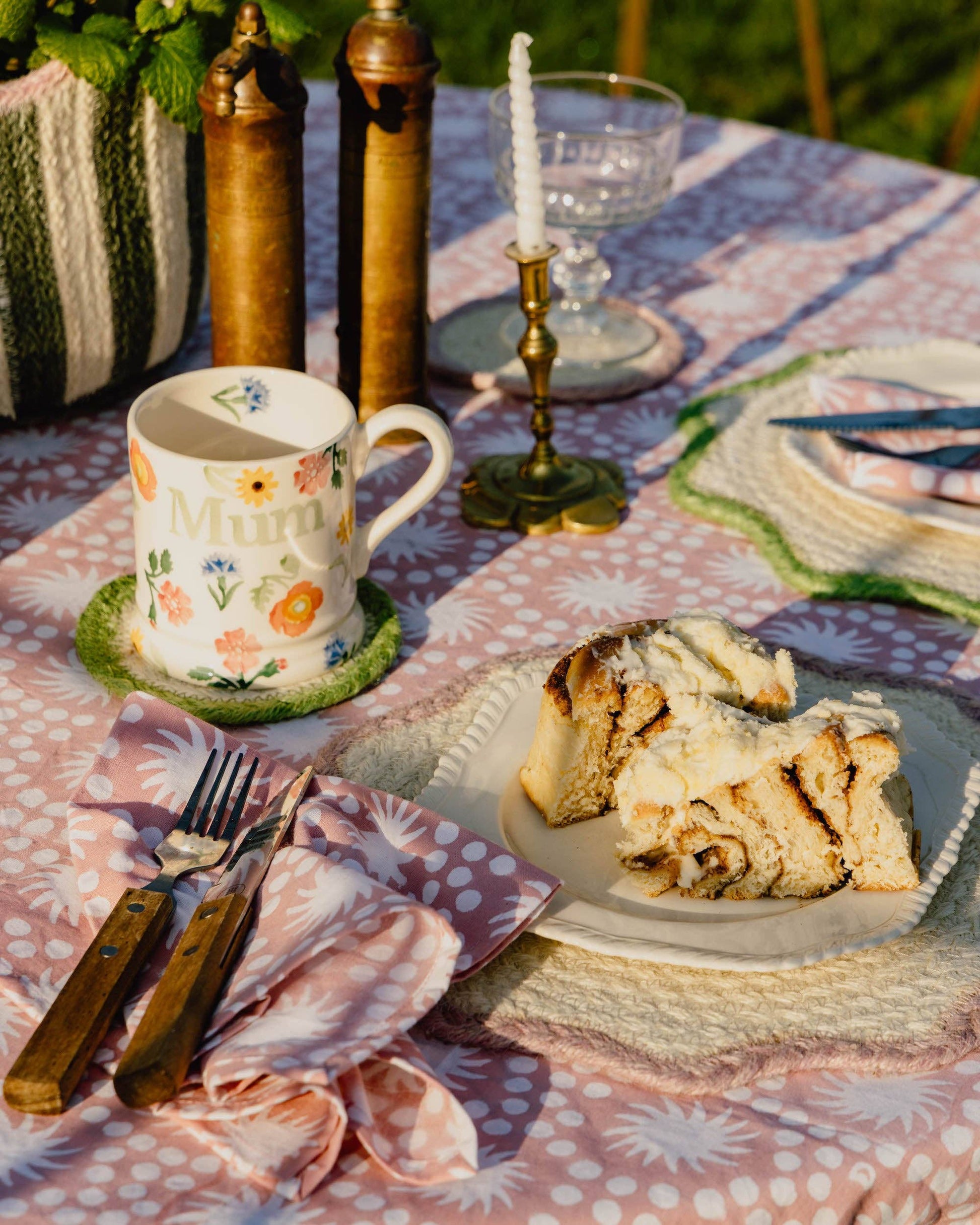 Sunburst Block Print Tablecloth Olive Green Cotton 180 x 280 cm