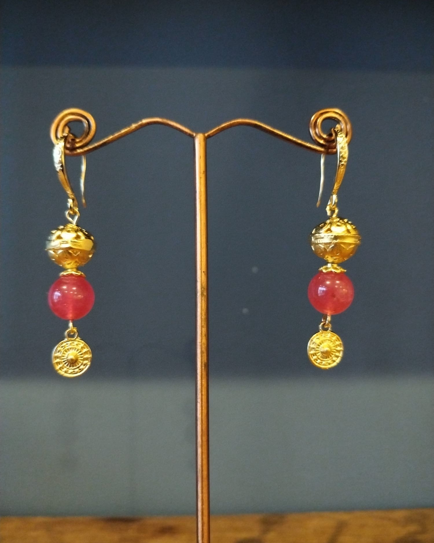 Elegant Cherry Quartz & Gold  Drop Earrings