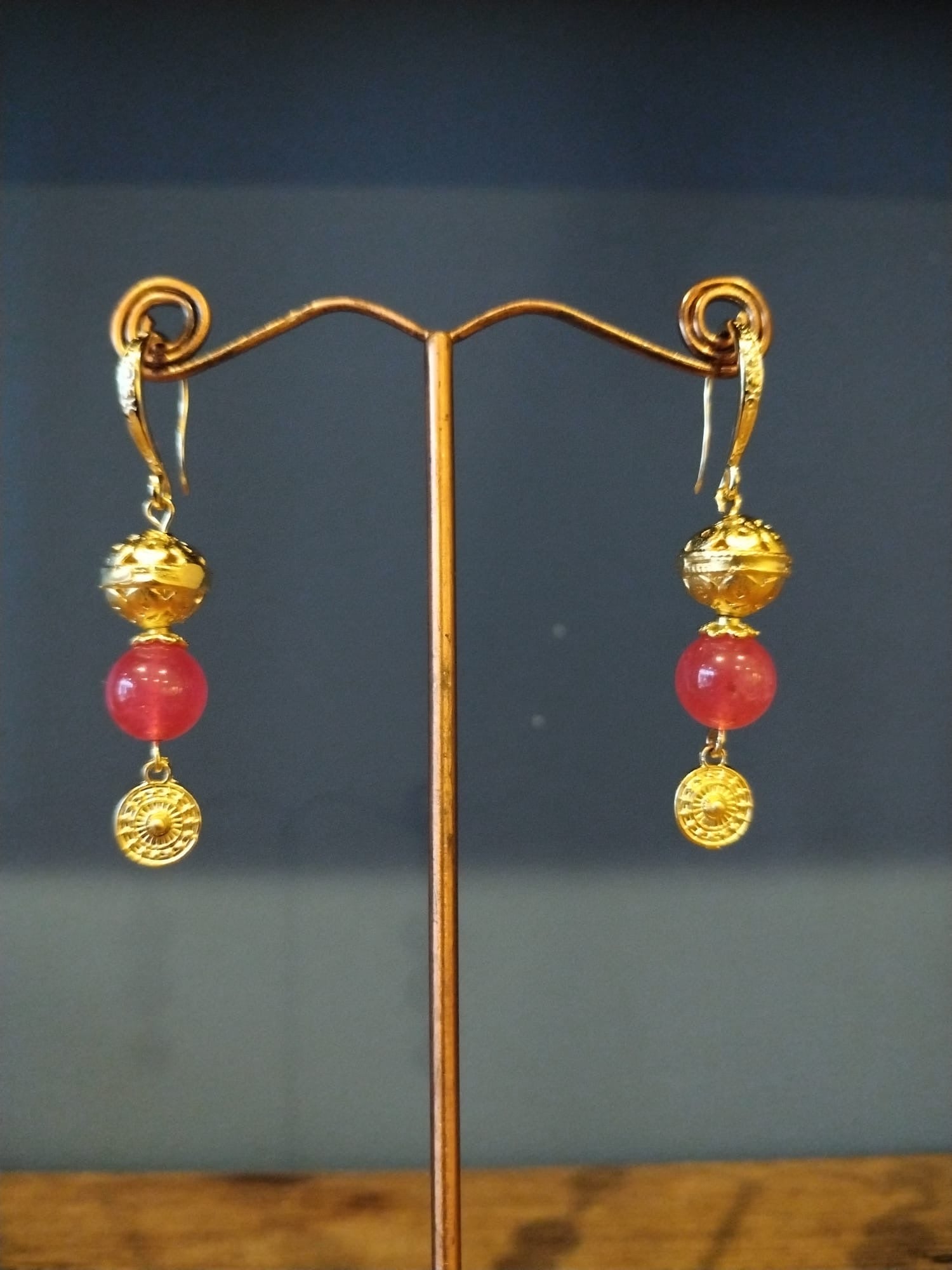 Elegant Cherry Quartz & Gold  Drop Earrings