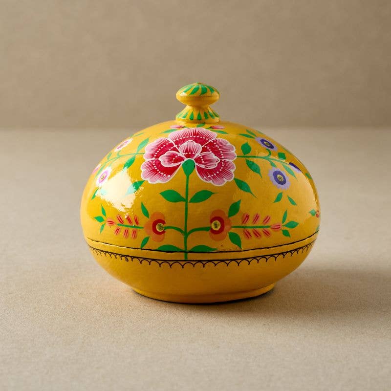 Sunshine Yellow Floral Wooden Candlestick Holder S Kashmiri Design 12 Inch