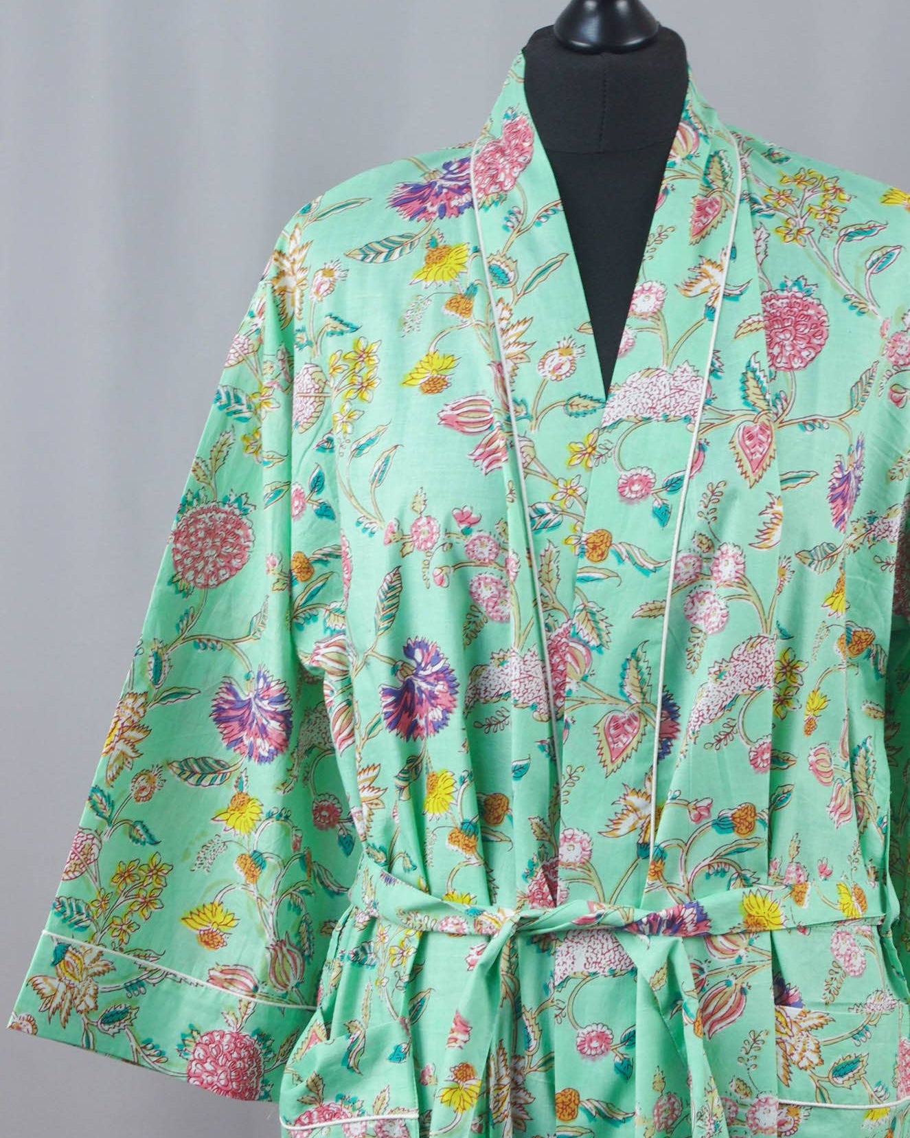 Mint Wild Flowers Womens Cotton Kimono Robe One Size