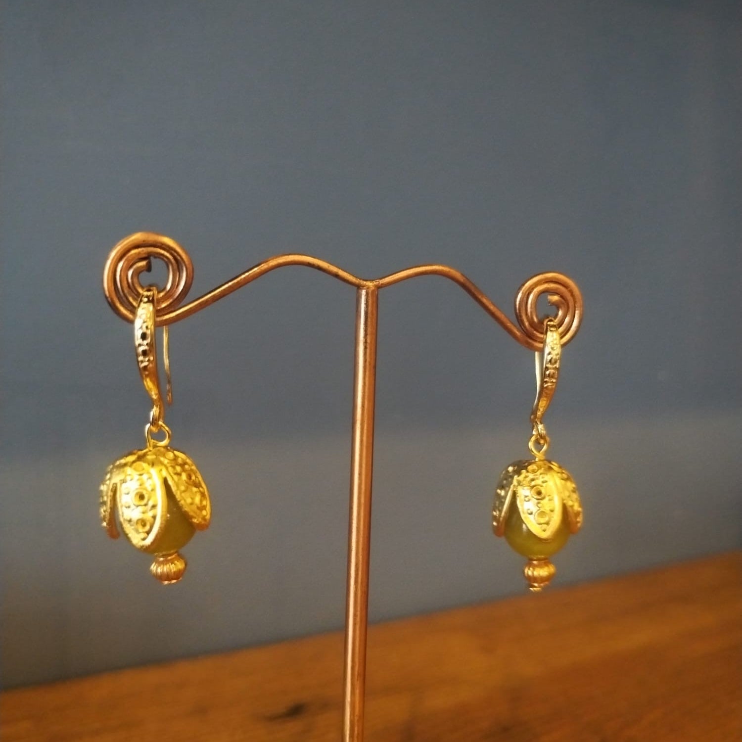 Lime Agate Gold Bud Earrings | Handmade in Bristol