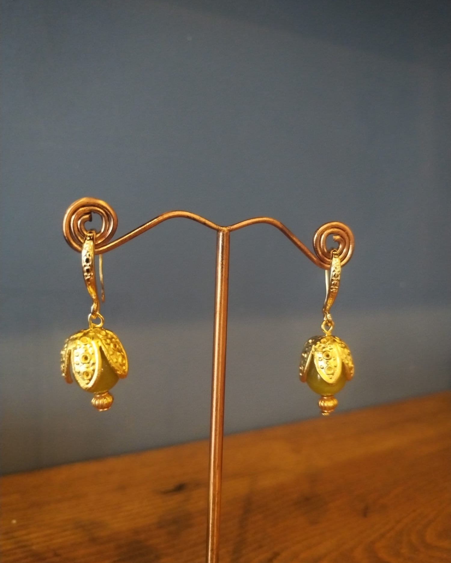 Lime Agate Gold Bud Earrings | Handmade in Bristol