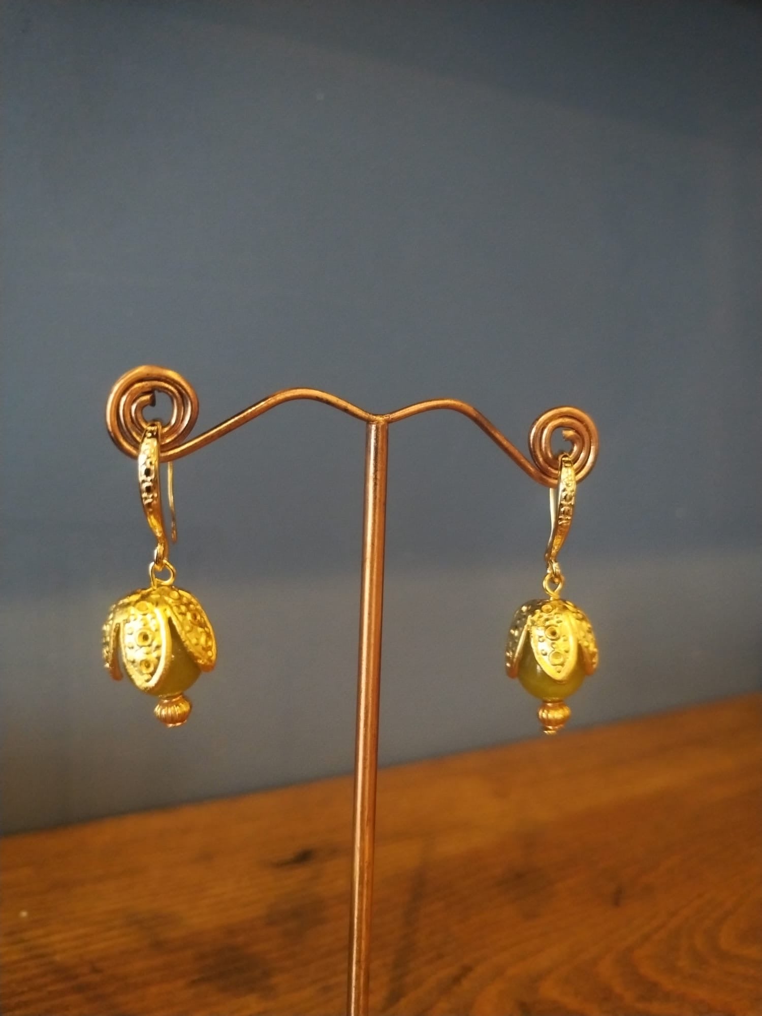 Lime Agate Gold Bud Earrings | Handmade in Bristol