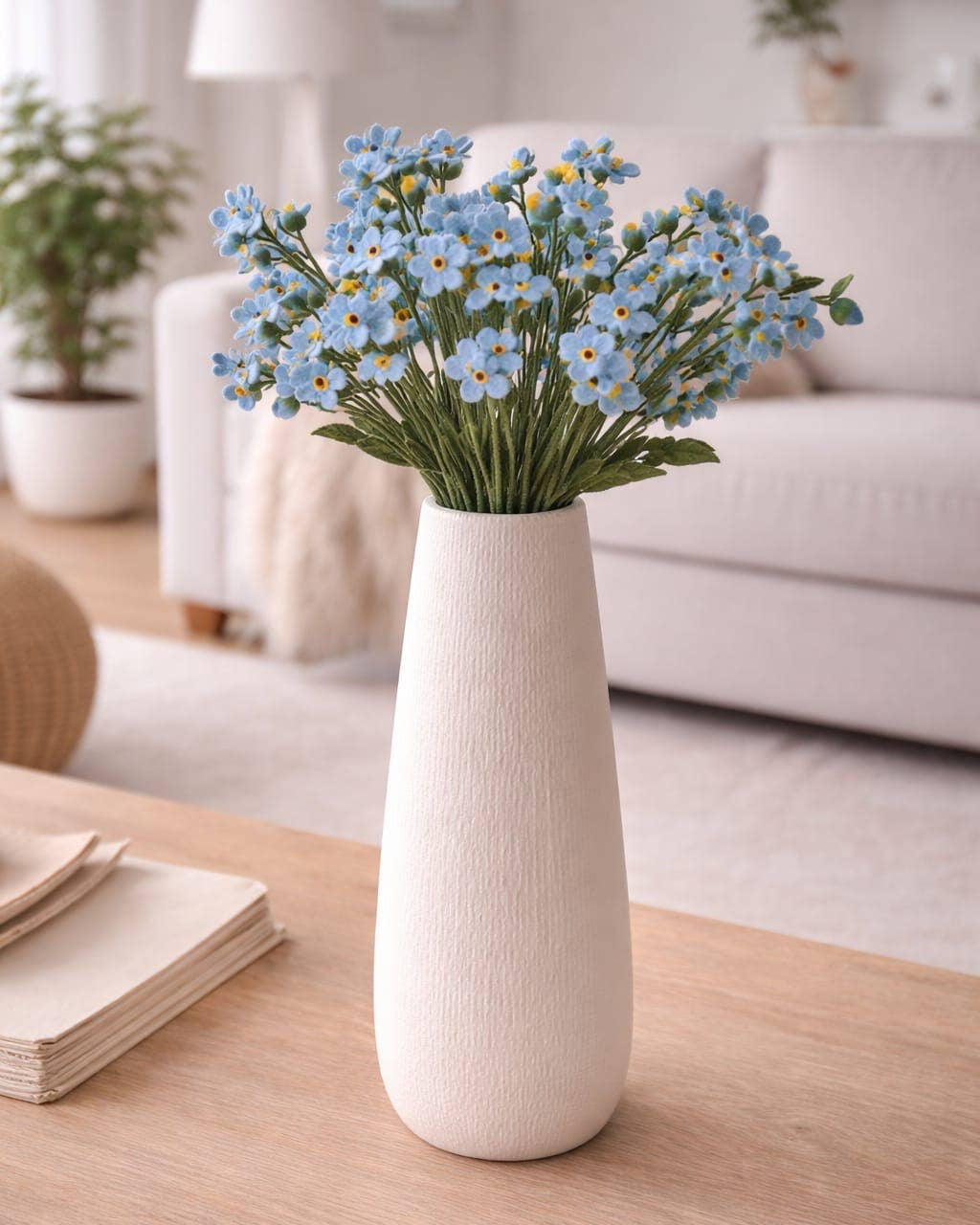Handcrafted Felt Forget-Me-Not Flower Stem – Ethical Décor from Nepal