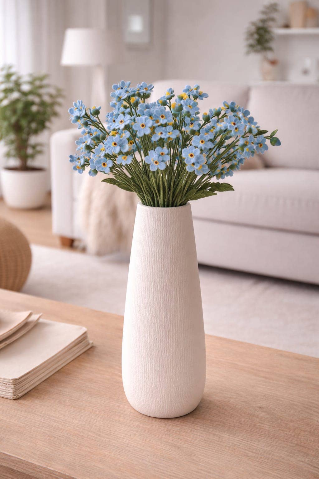 Handcrafted Felt Forget-Me-Not Flower Stem – Ethical Décor from Nepal