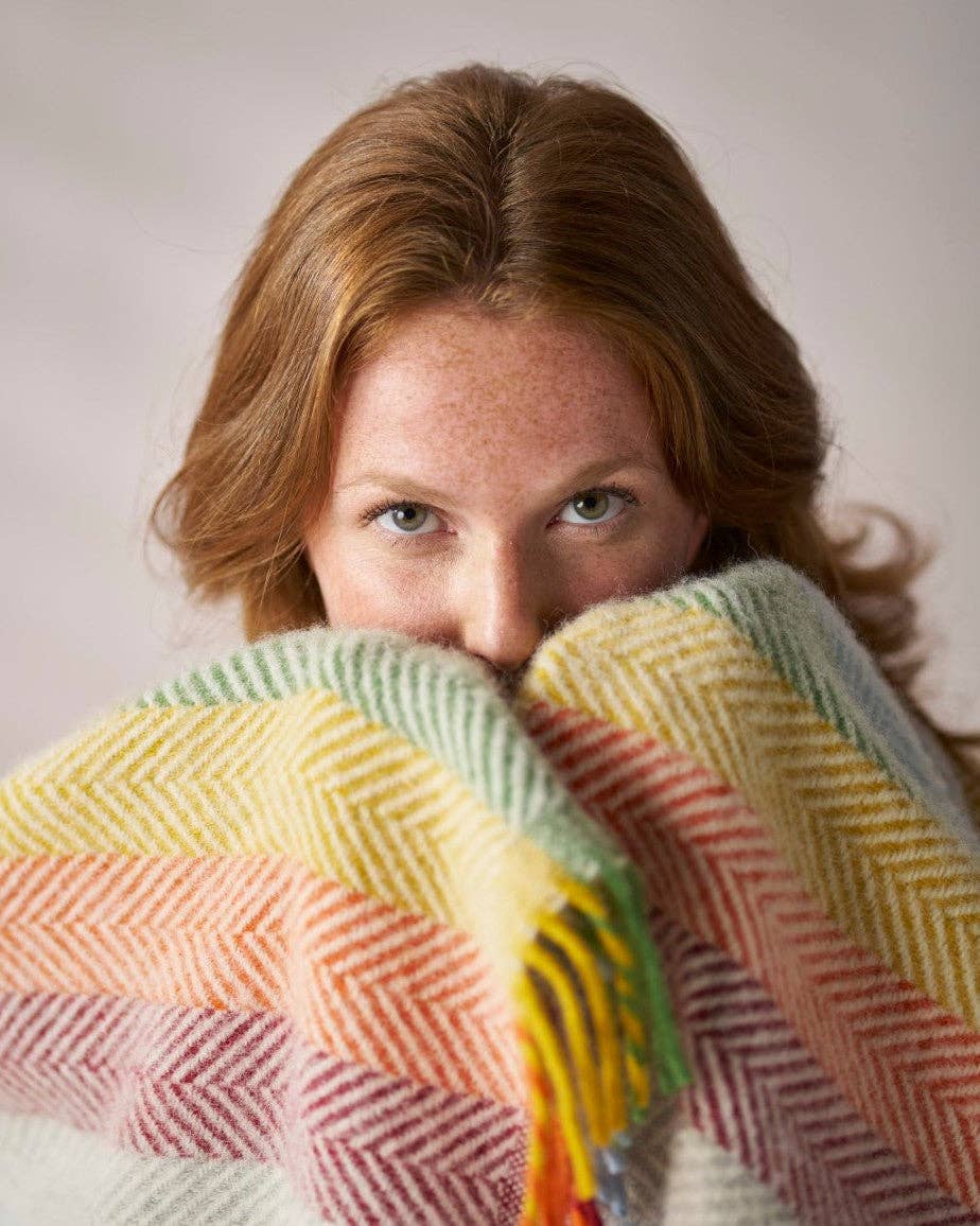 Rainbow Stripe Wool Blanket – Bright 130×200cm | The British Blanket Company