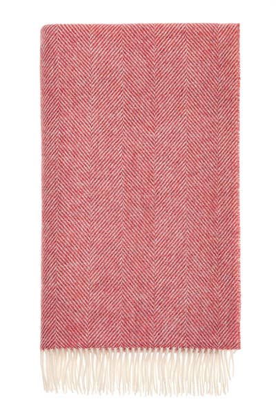 Herringbone Pure Wool Throw in Raspberry Ripple, Bronte by Moon