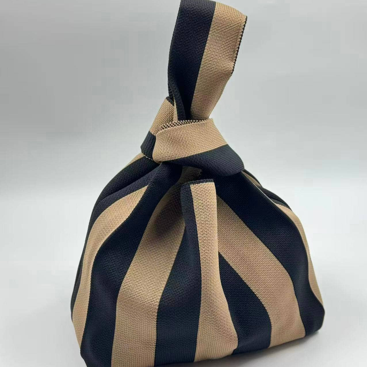 Black and Cream Striped Knitted Tote Bag by Tokii