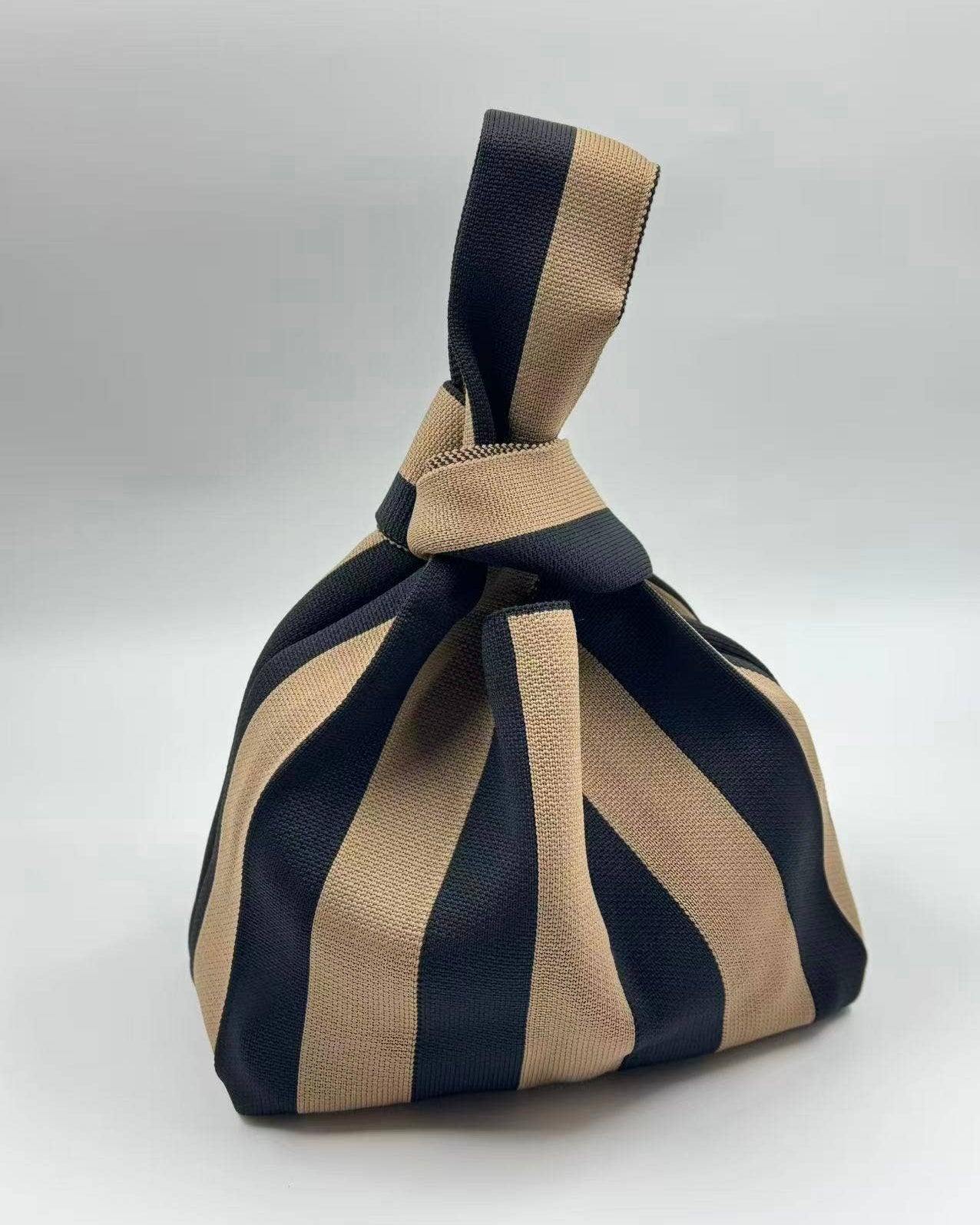 Black and Cream Striped Knitted Tote Bag by Tokii