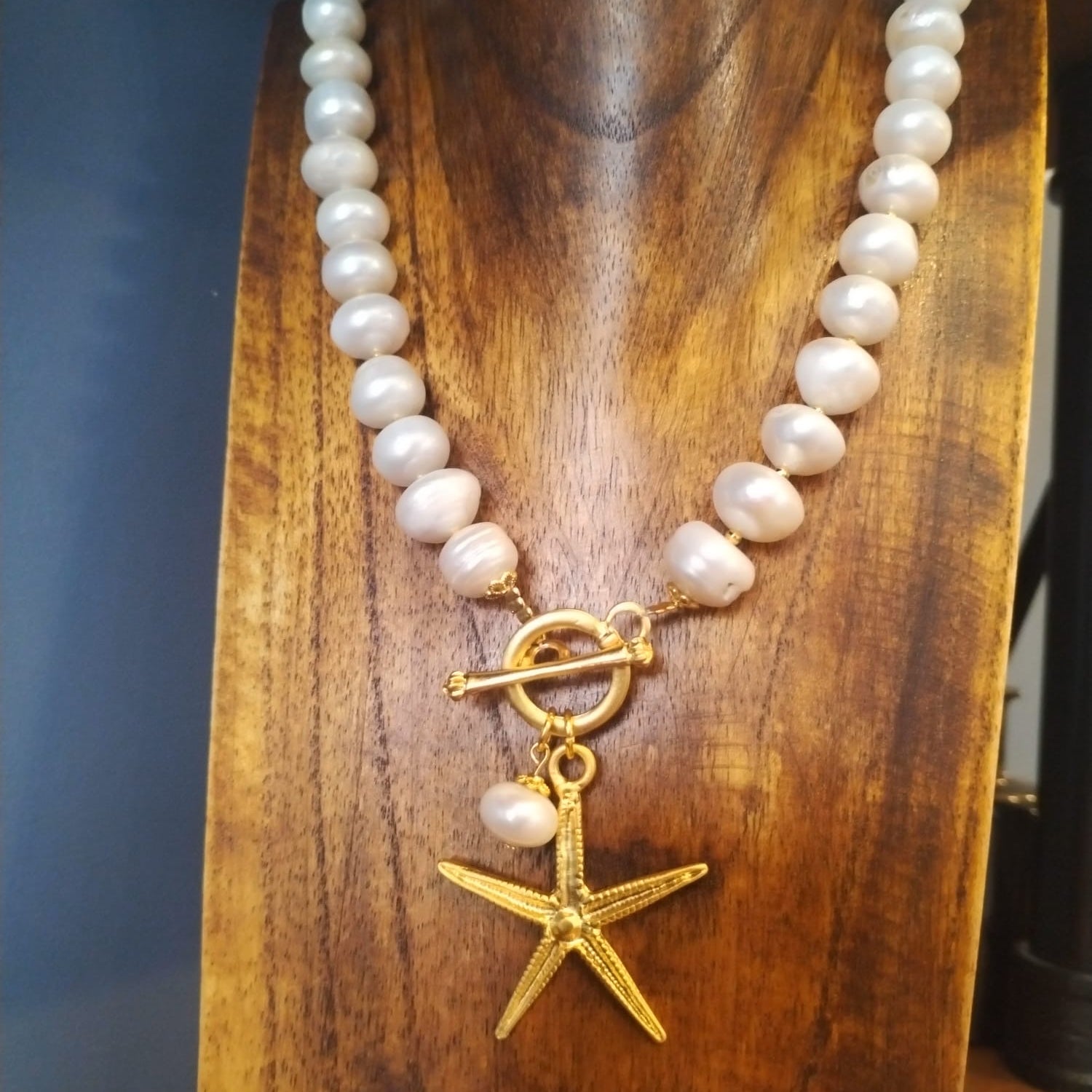 Freshwater Pearl And Gold Necklace With Gold Starfish Charm