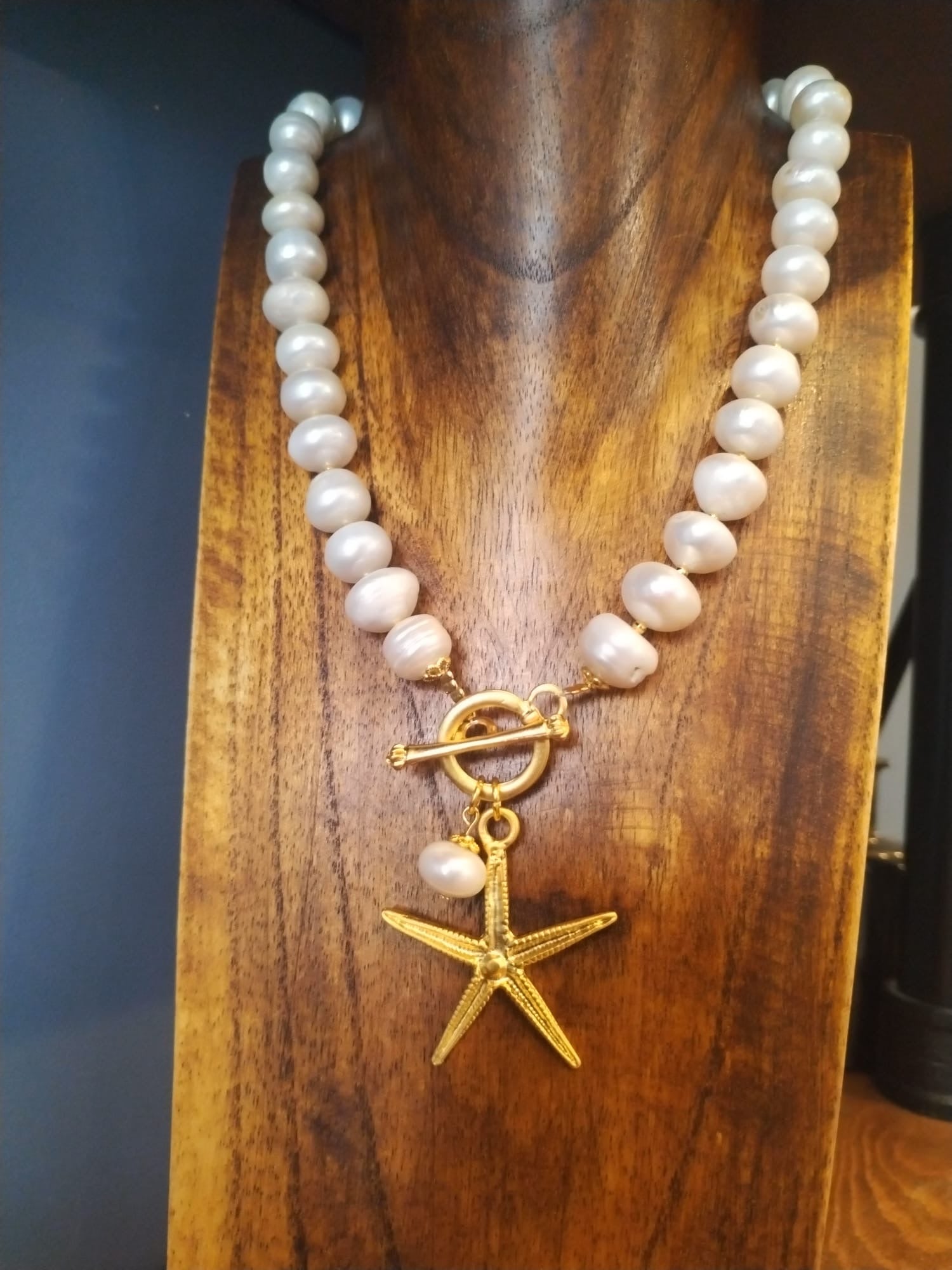 Freshwater Pearl And Gold Necklace With Gold Starfish Charm