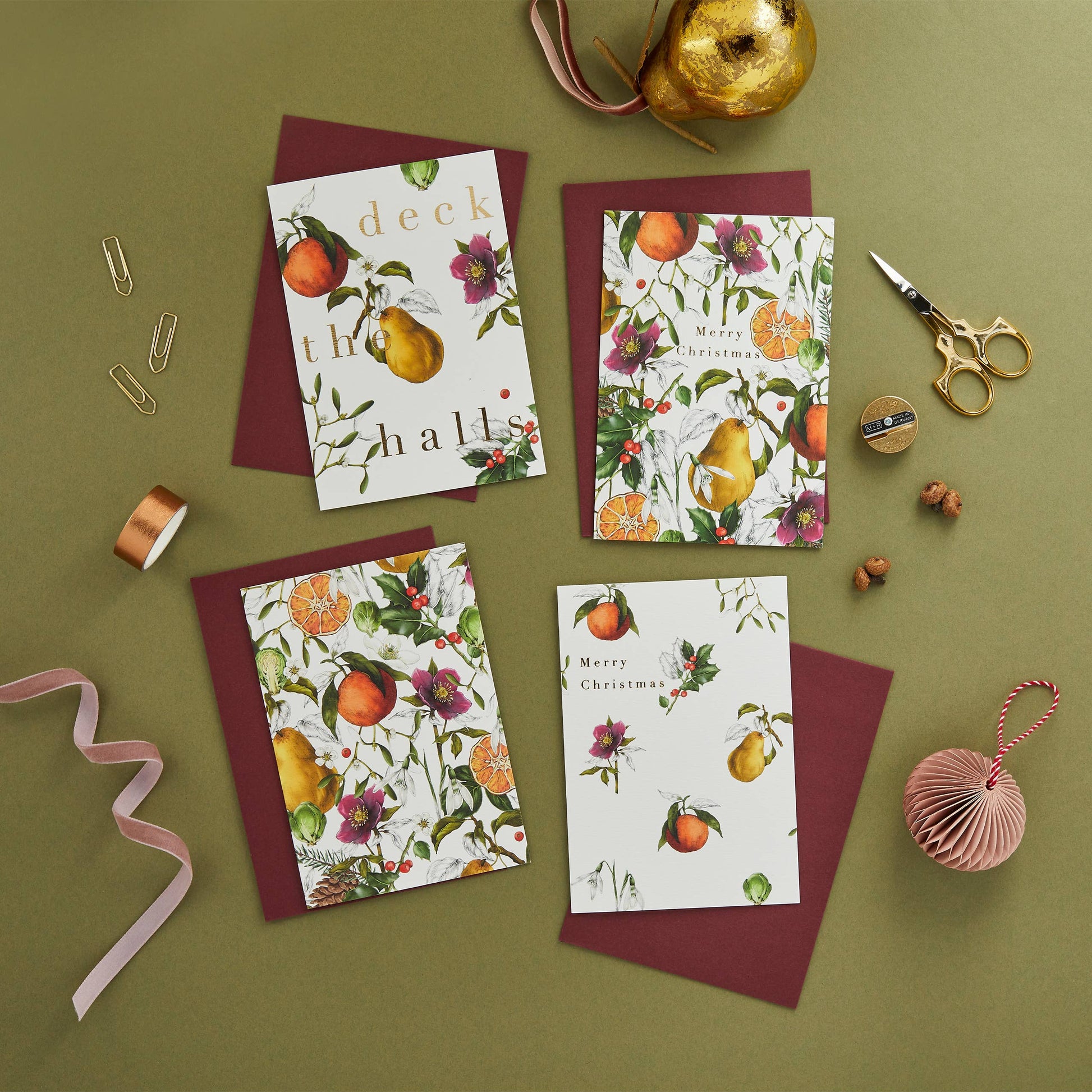 Winter Decadence Box of 8 Luxury Botanical Christmas Cards by Catherine Lewis