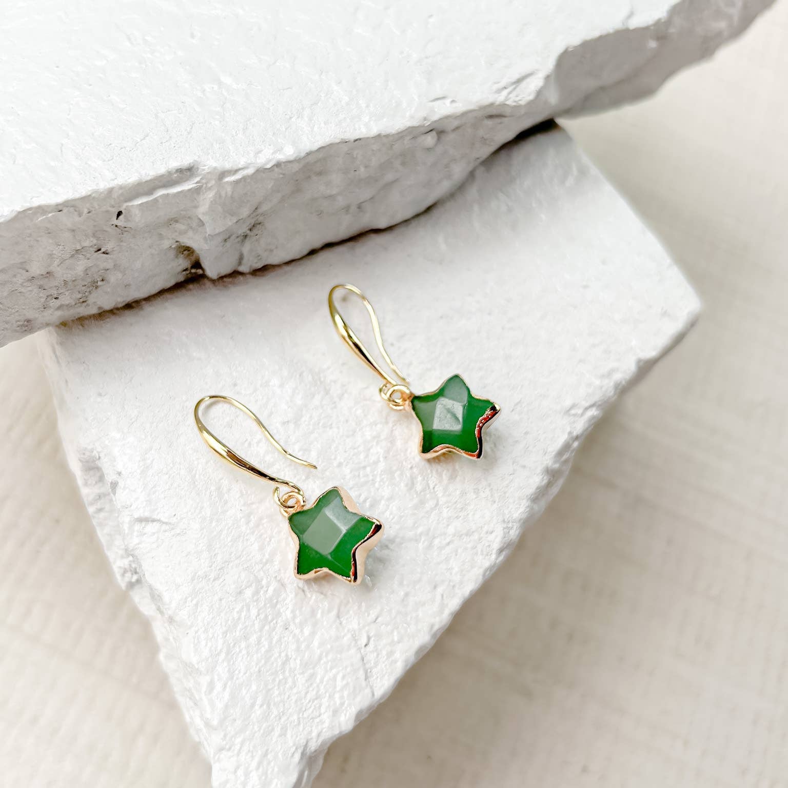 Green Aventurine Star Gold-Plated Earrings