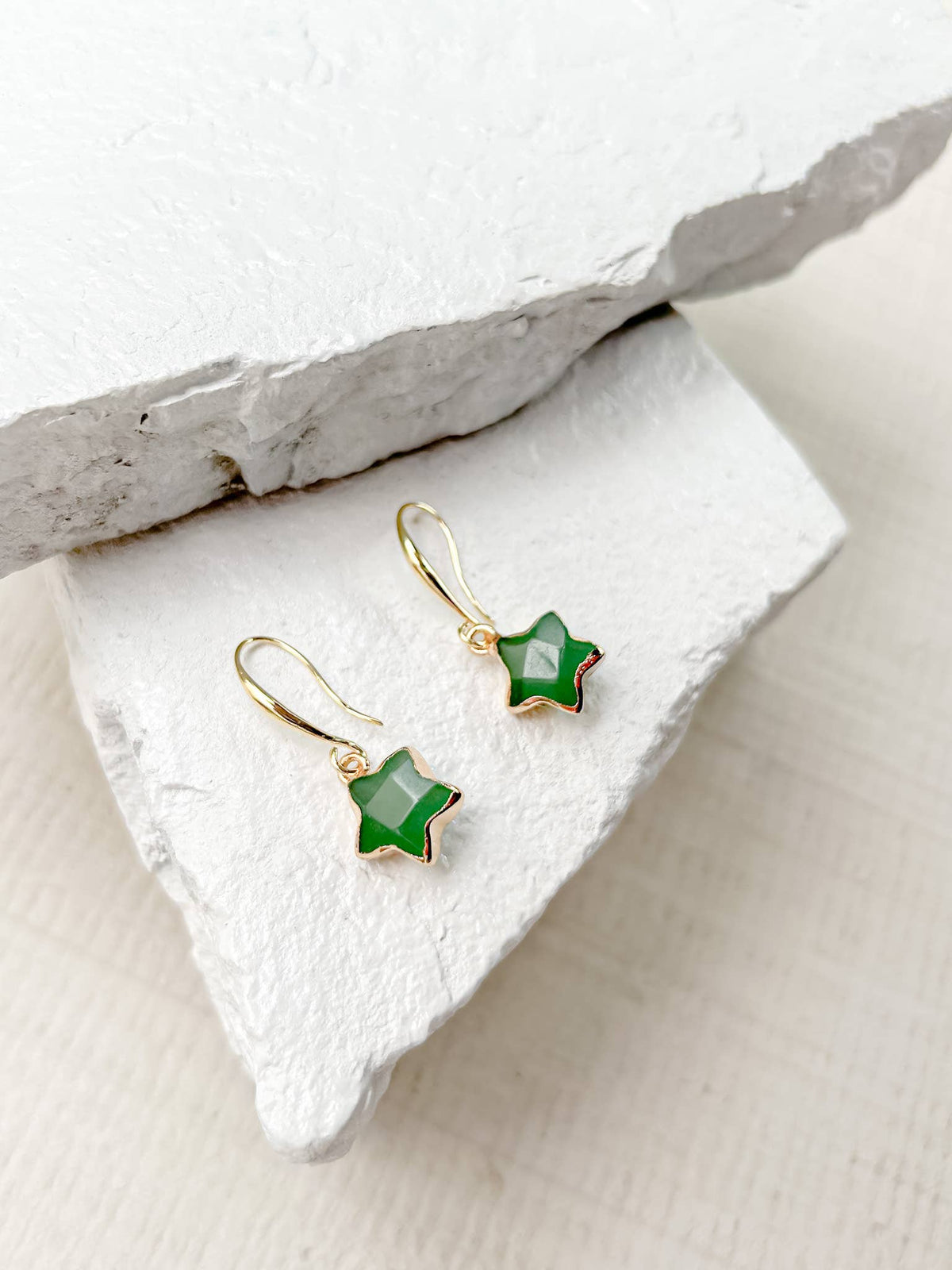 Green Aventurine Star Gold-Plated Earrings
