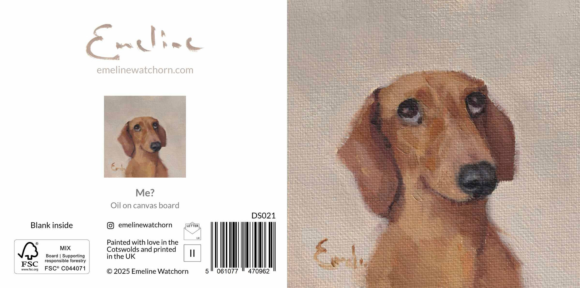 Guilty Dachshund Greetings Card 4 x 4 by Emeline Watchorn