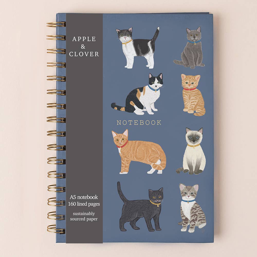 A5 Notebook Multi Cats Hardback Gold Foil
