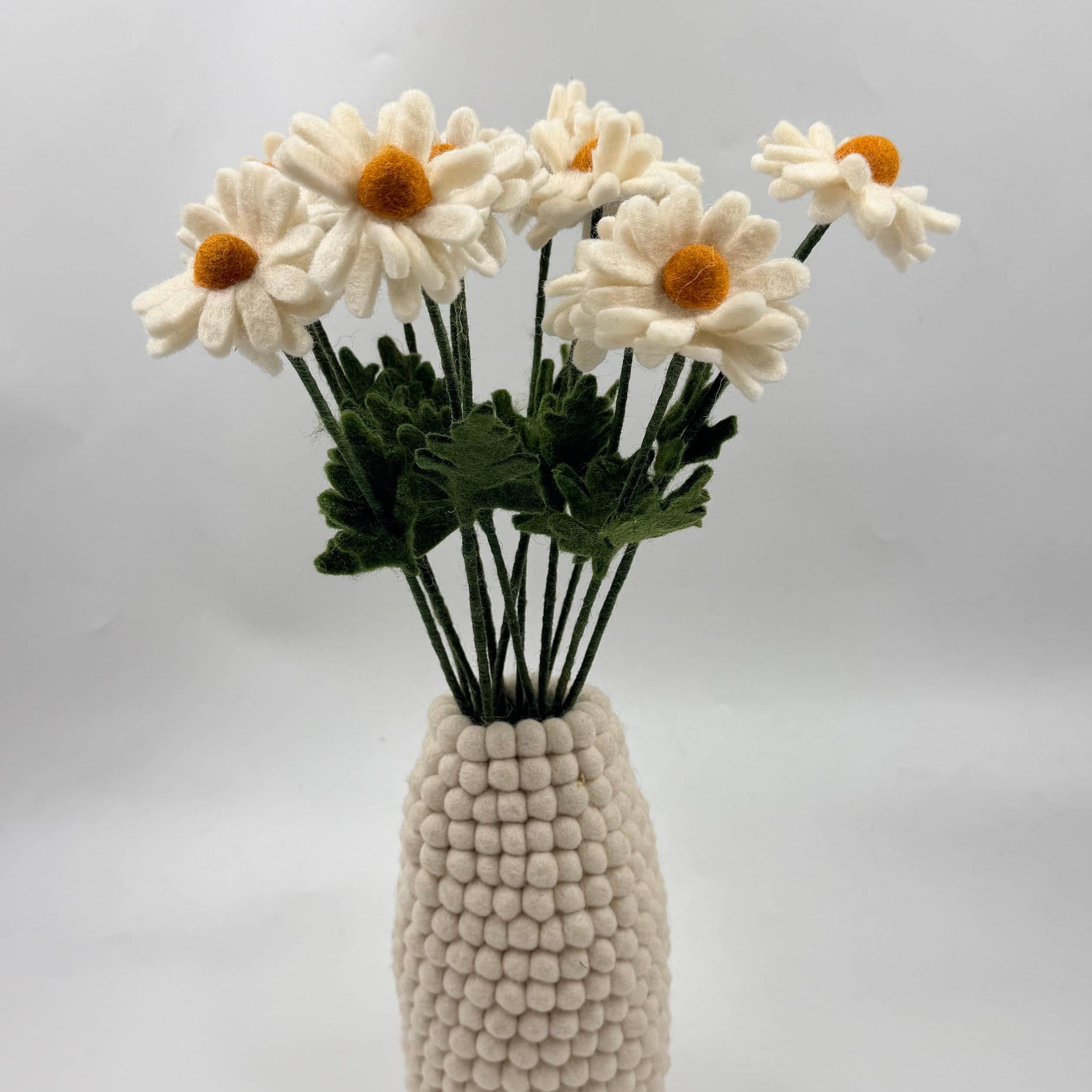 Handmade Felt White Daisy Flower Stem